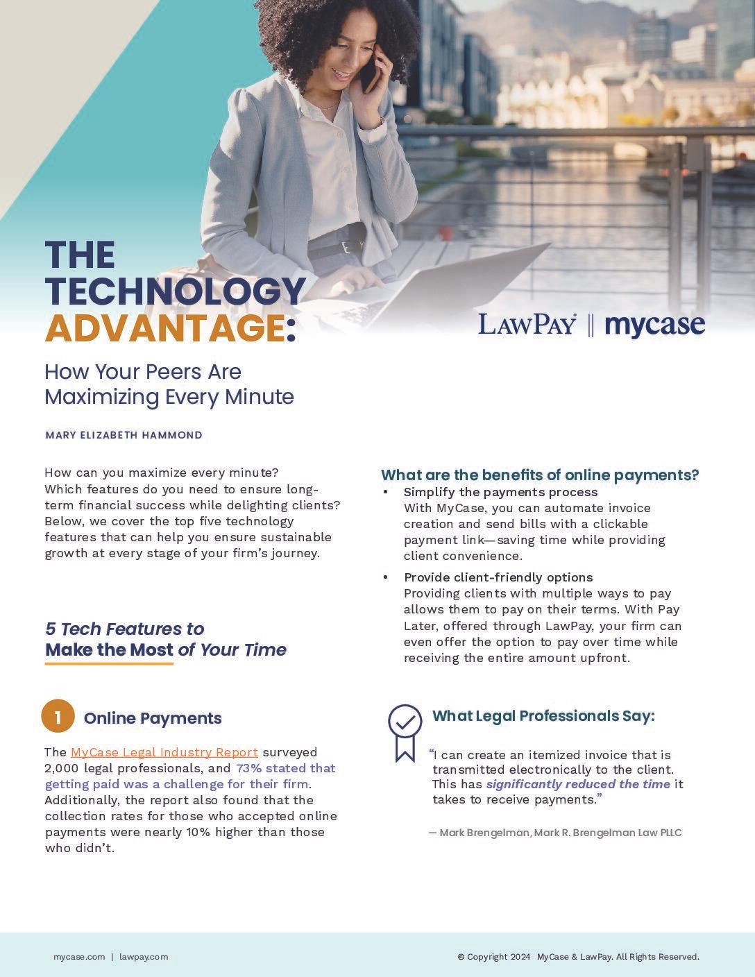 Cover page of MyCase's Legal Tech Advantage guide