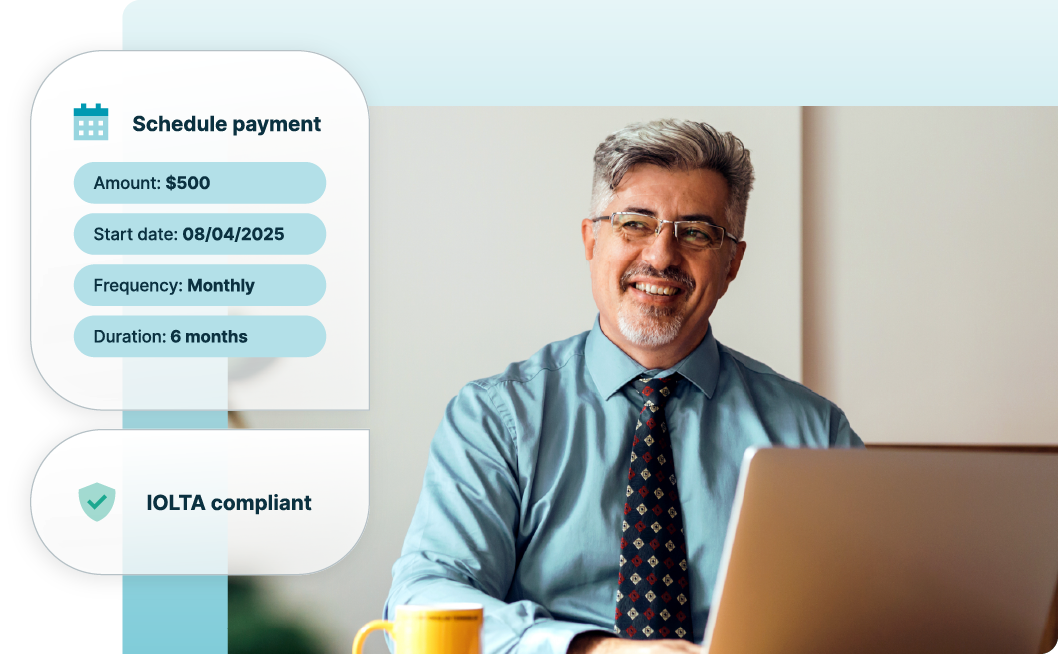A man sets up IOLTA compliant payments