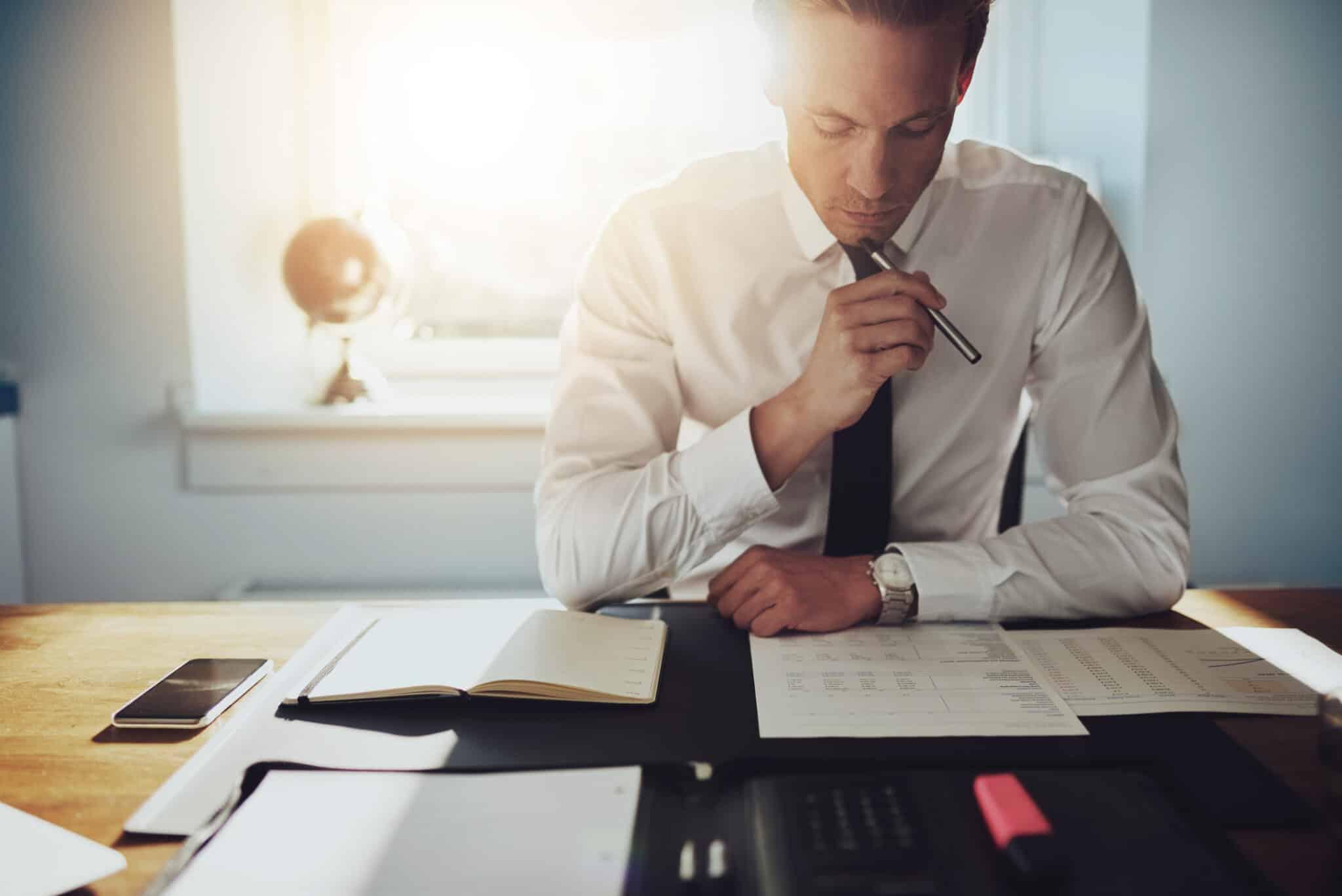 Lawyer studying case materials