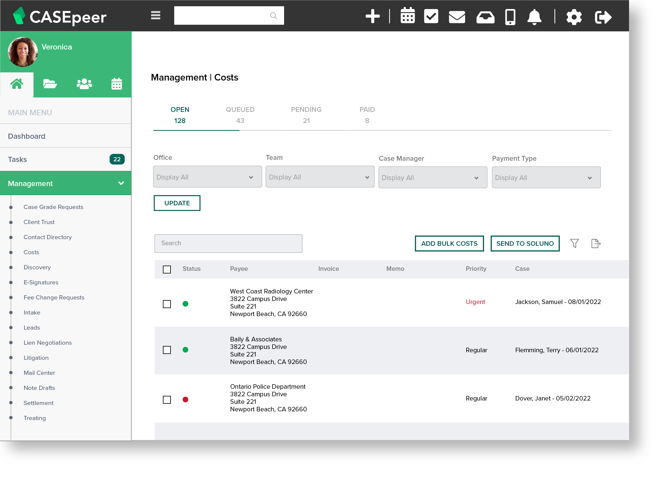 Practice Management, track costs