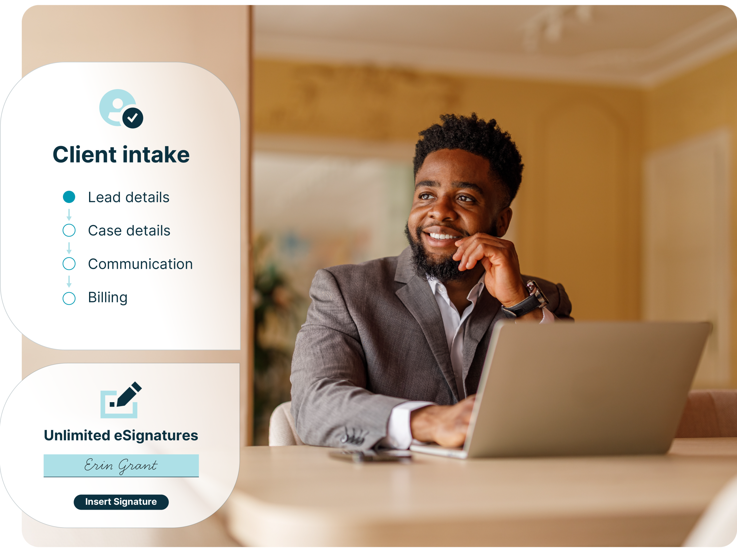 Image showcasing client intake steps via MyCase