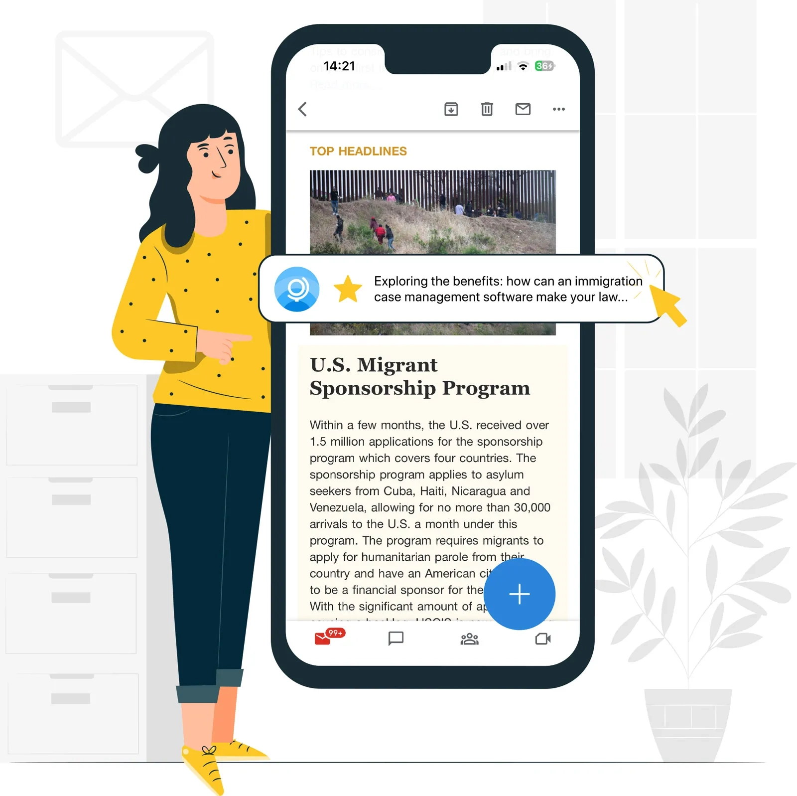 Docketwise web app illustration with forms, tasks and notes modules