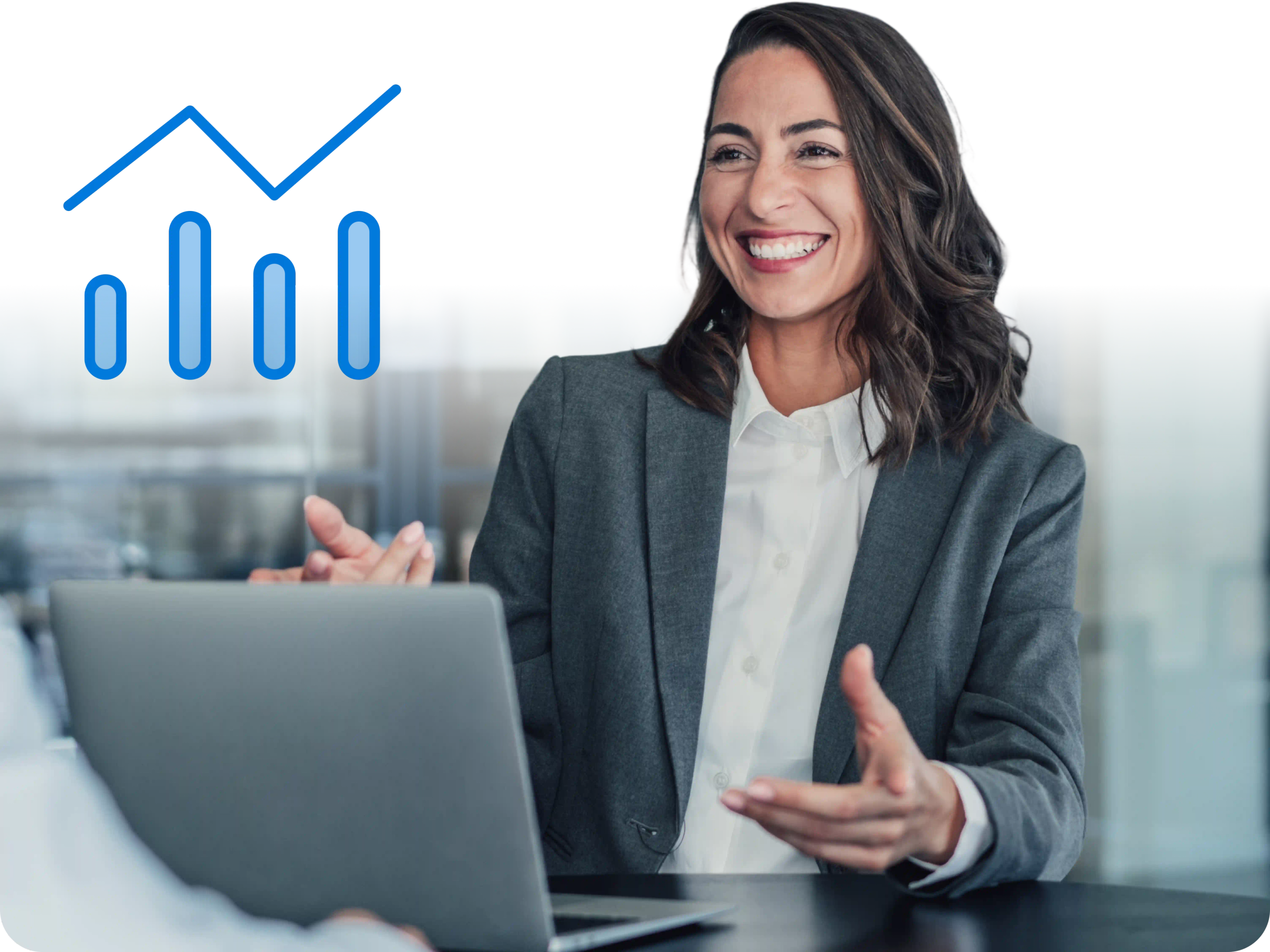 Woman speaking with clients