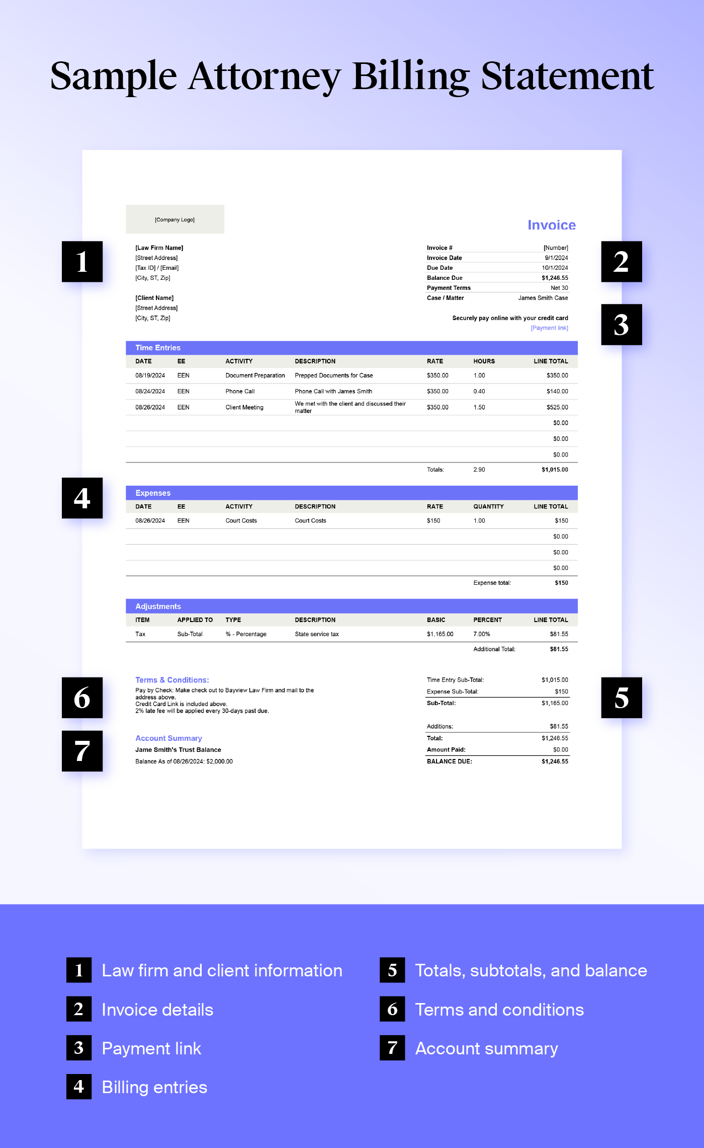 parts of an attorney billing statement