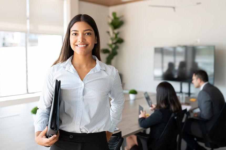 lawyer smiling with briefcase