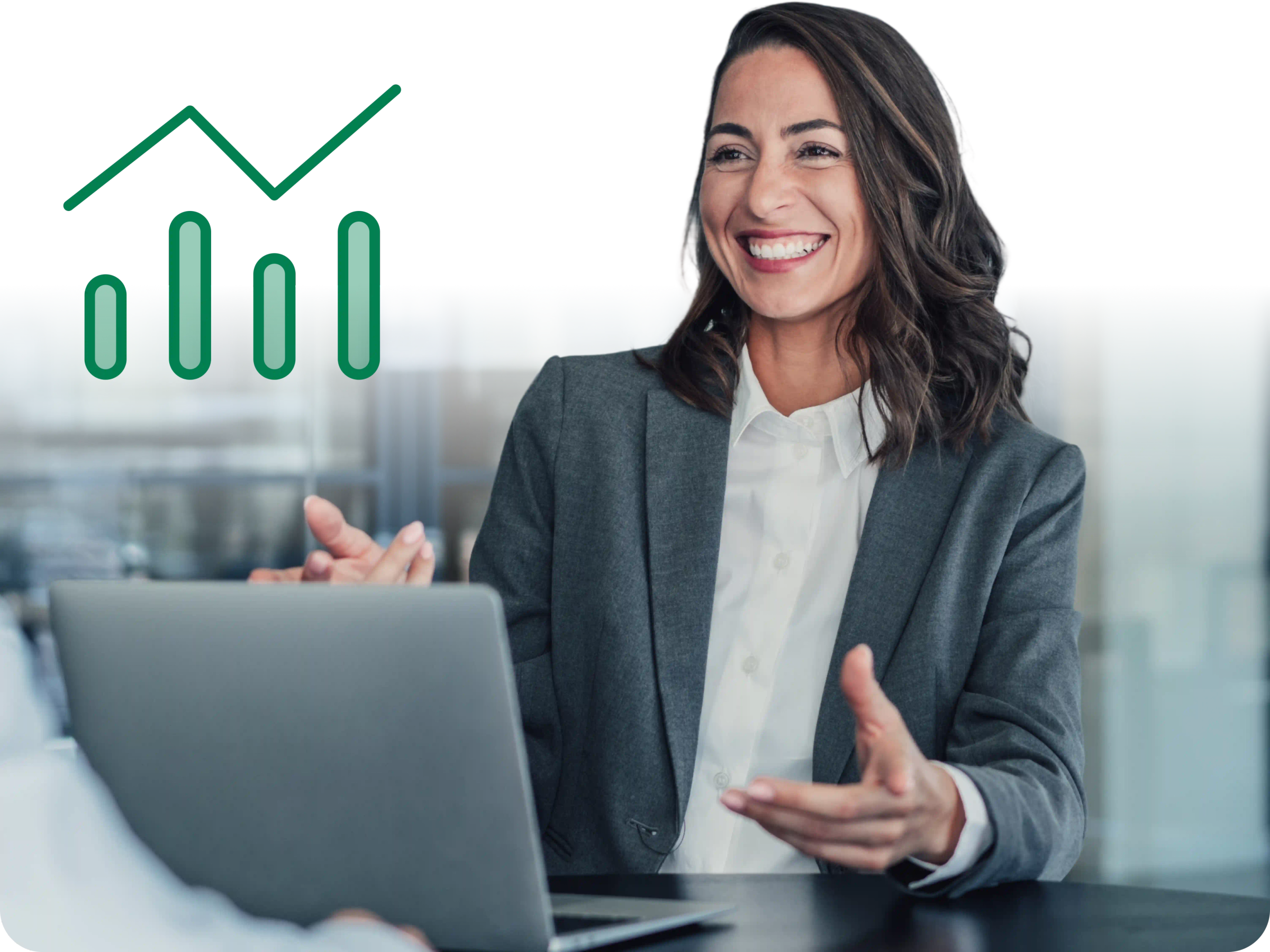 A woman interacting with clients