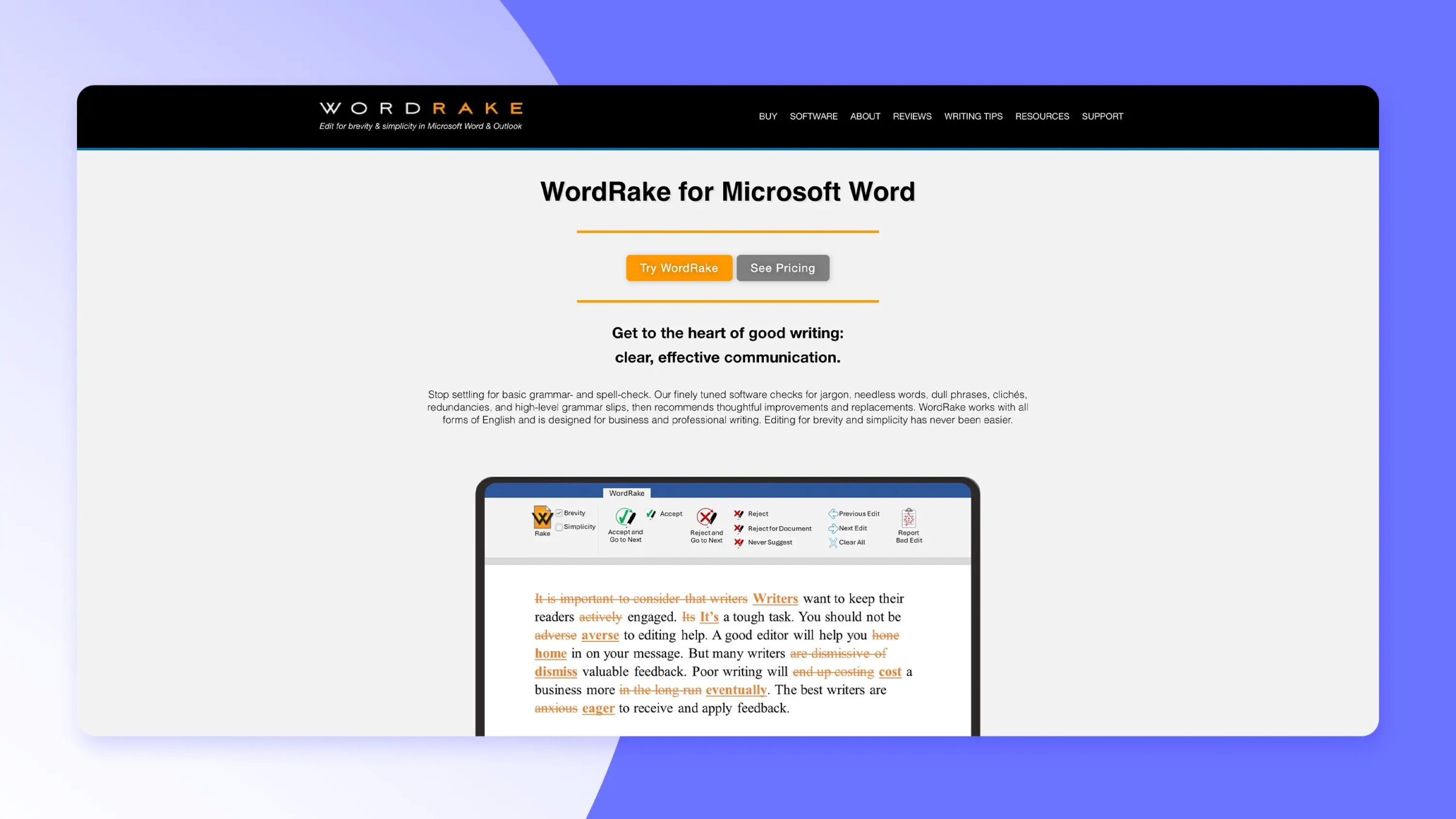 Screenshot of Wordrake’s Microsoft Word landing page