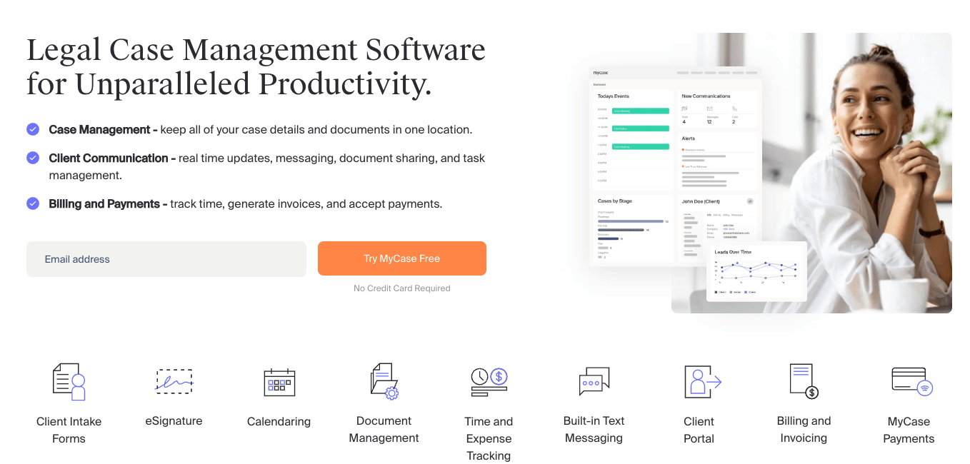 Screenshot of MyCase Legal Case Management Software