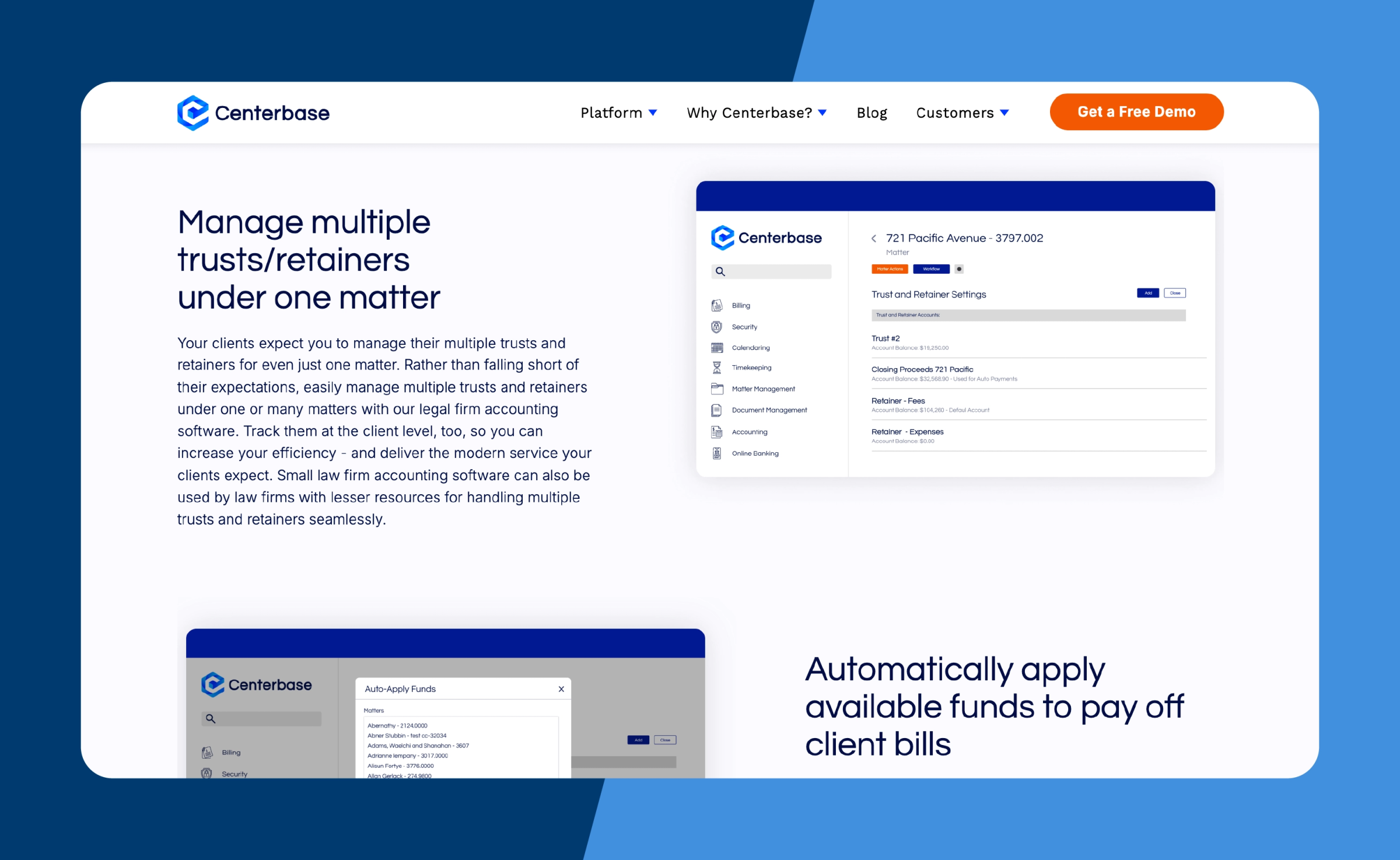 Screenshot of Centerbase’s accounting product page