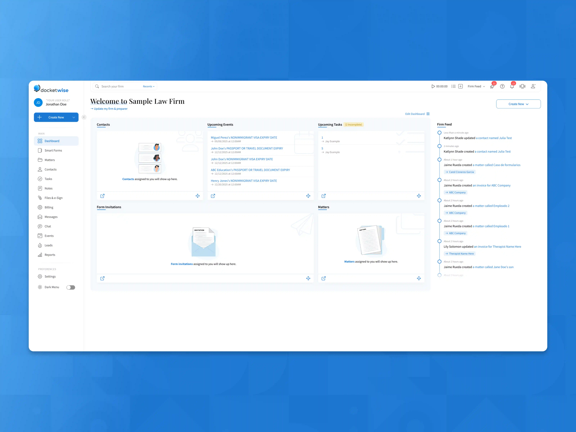 Docketwise Product UI Dashboard