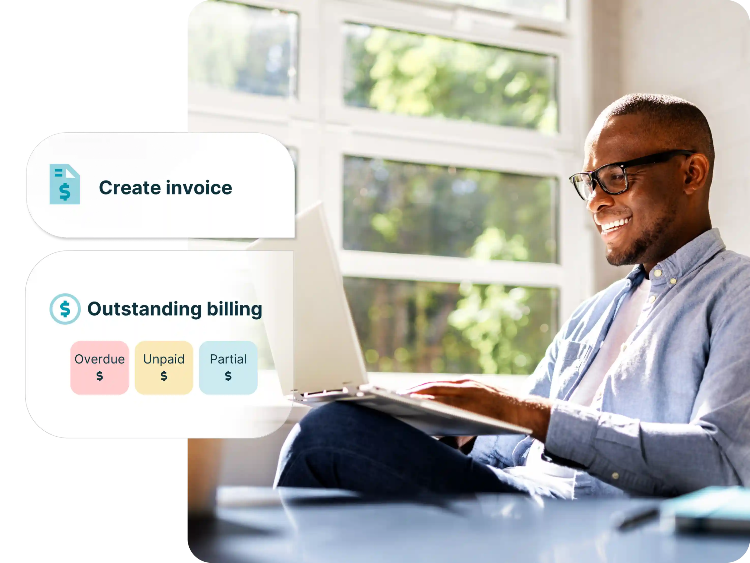A man creates an invoice and checks for any outstanding billing