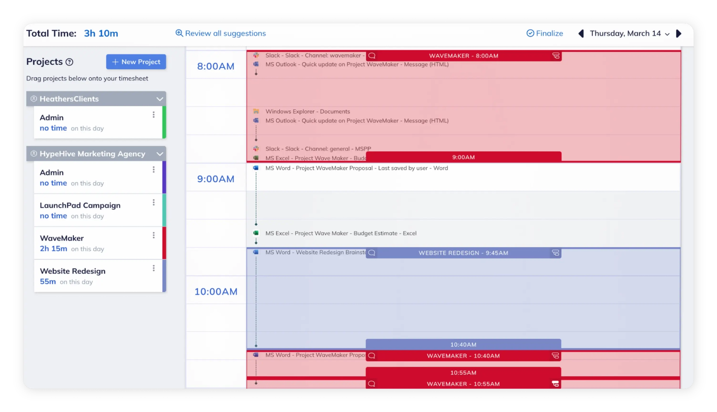 Screenshot of RescueTime’s time tracking page