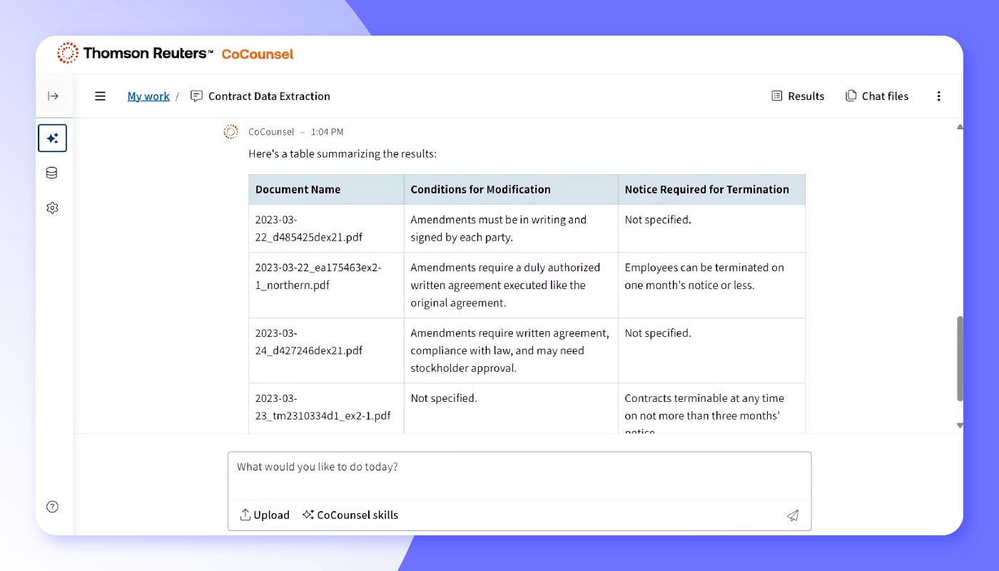 Screenshot of CoCounsel