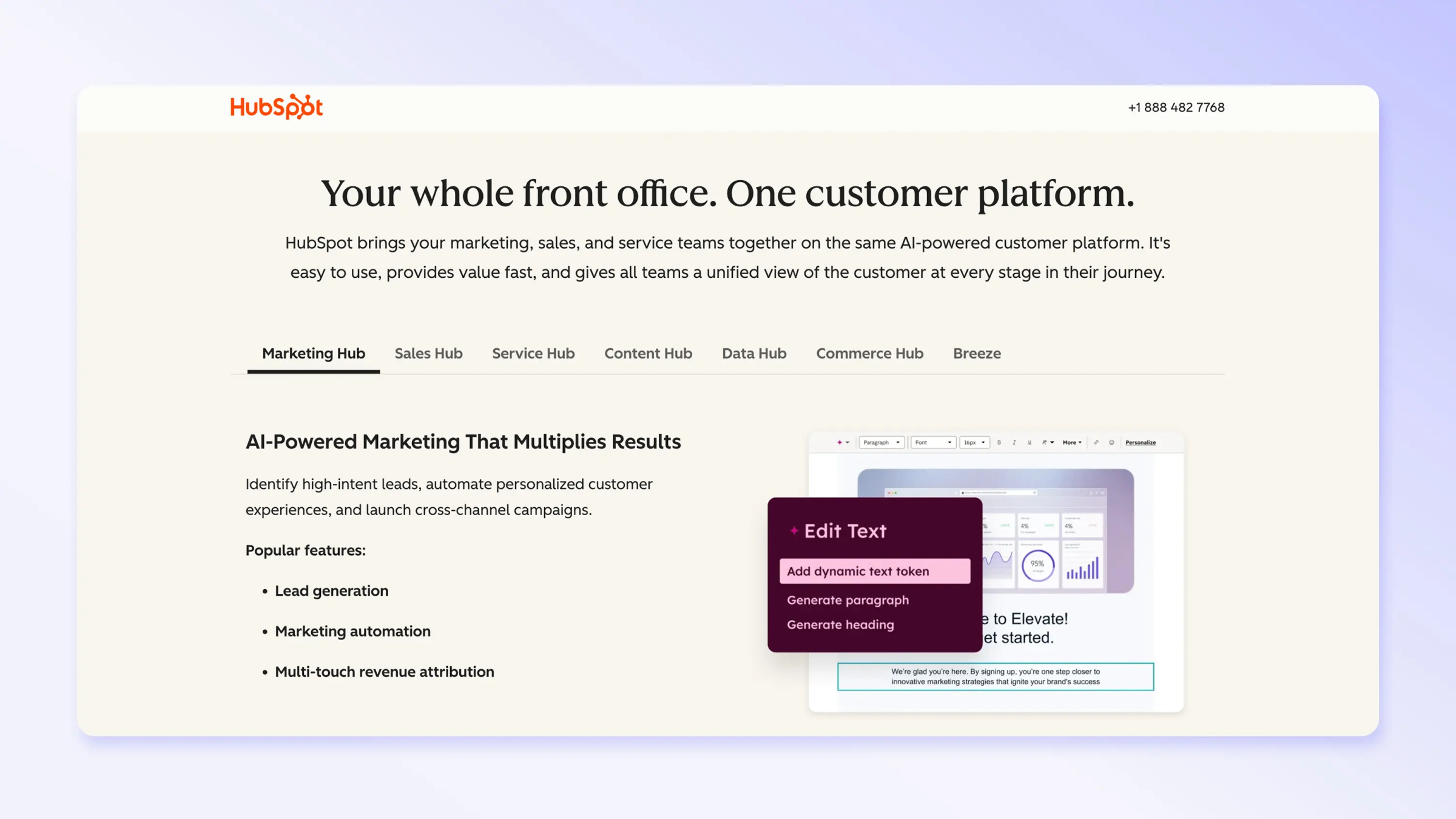 Screenshot of the HubSpot website homepage