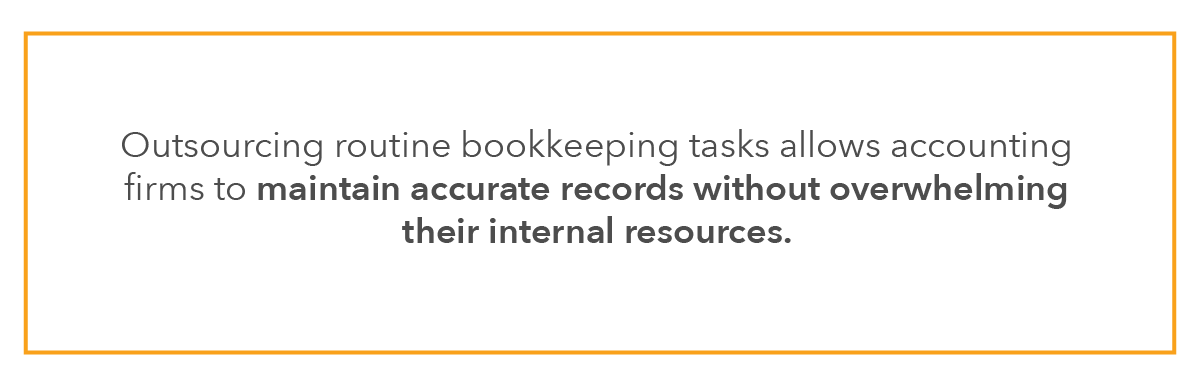  Outsourcing routine bookkeeping tasks allows accounting firms to maintain accurate records without overwhelming their internal resources. 