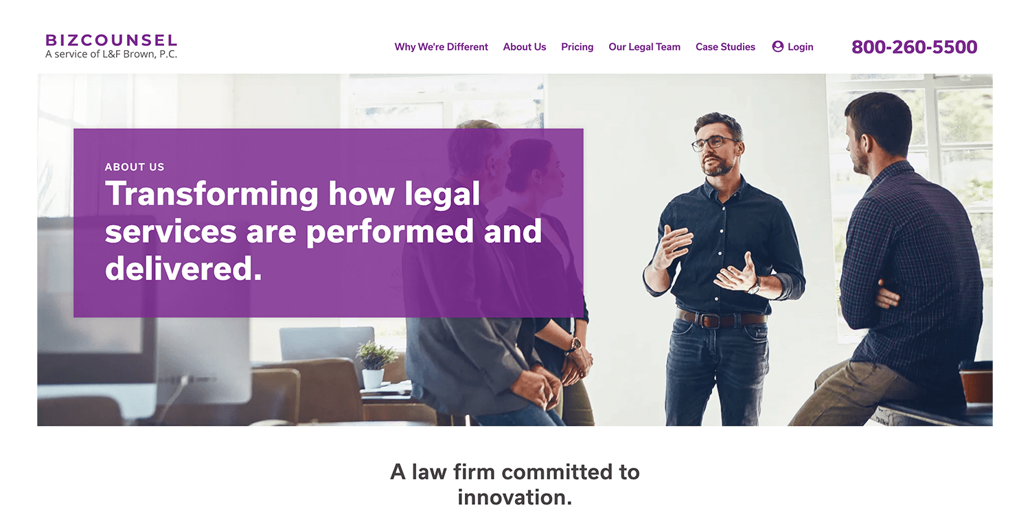 BizCounsel website homepage screenshot