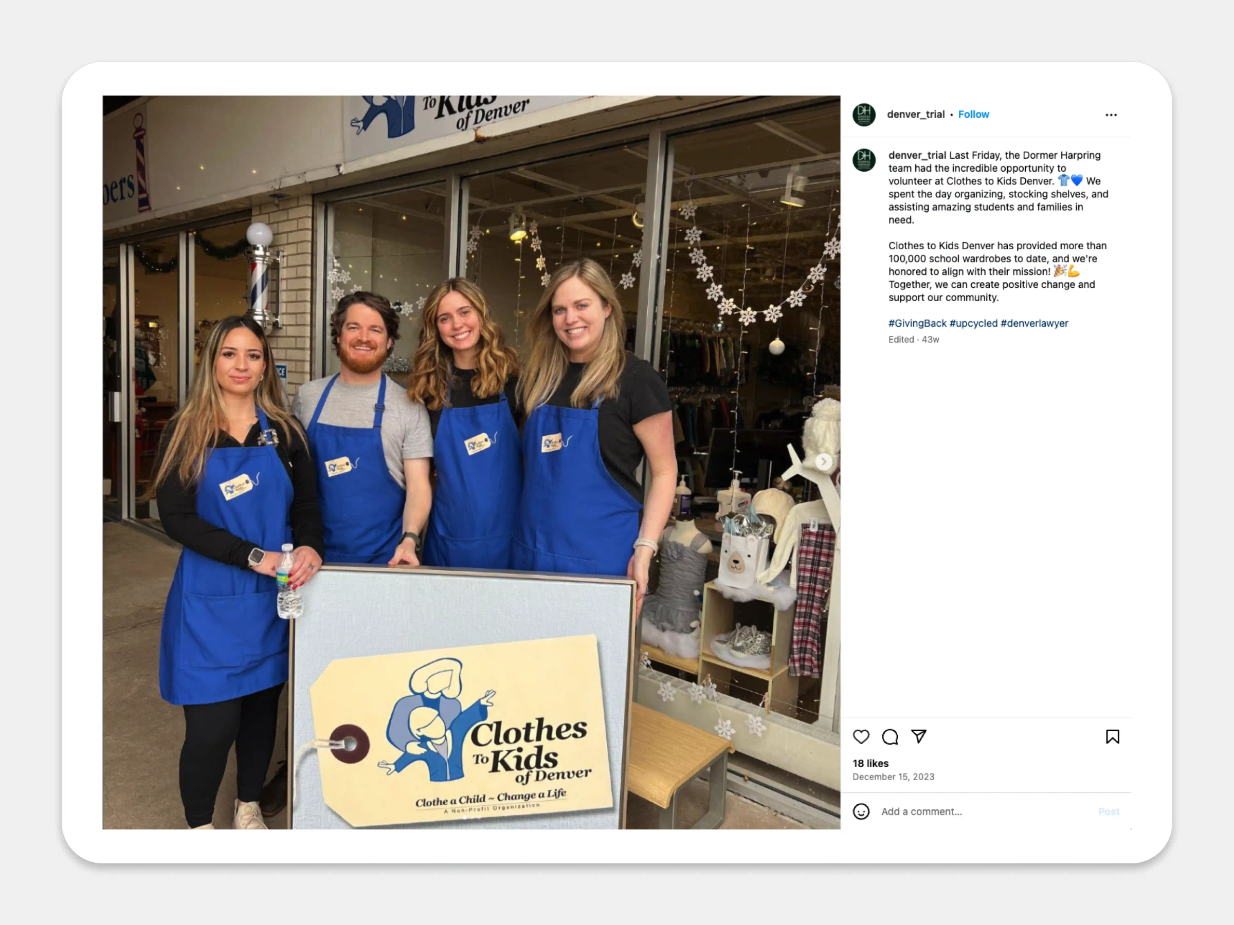 Dormer Harping Instagram Post Example
