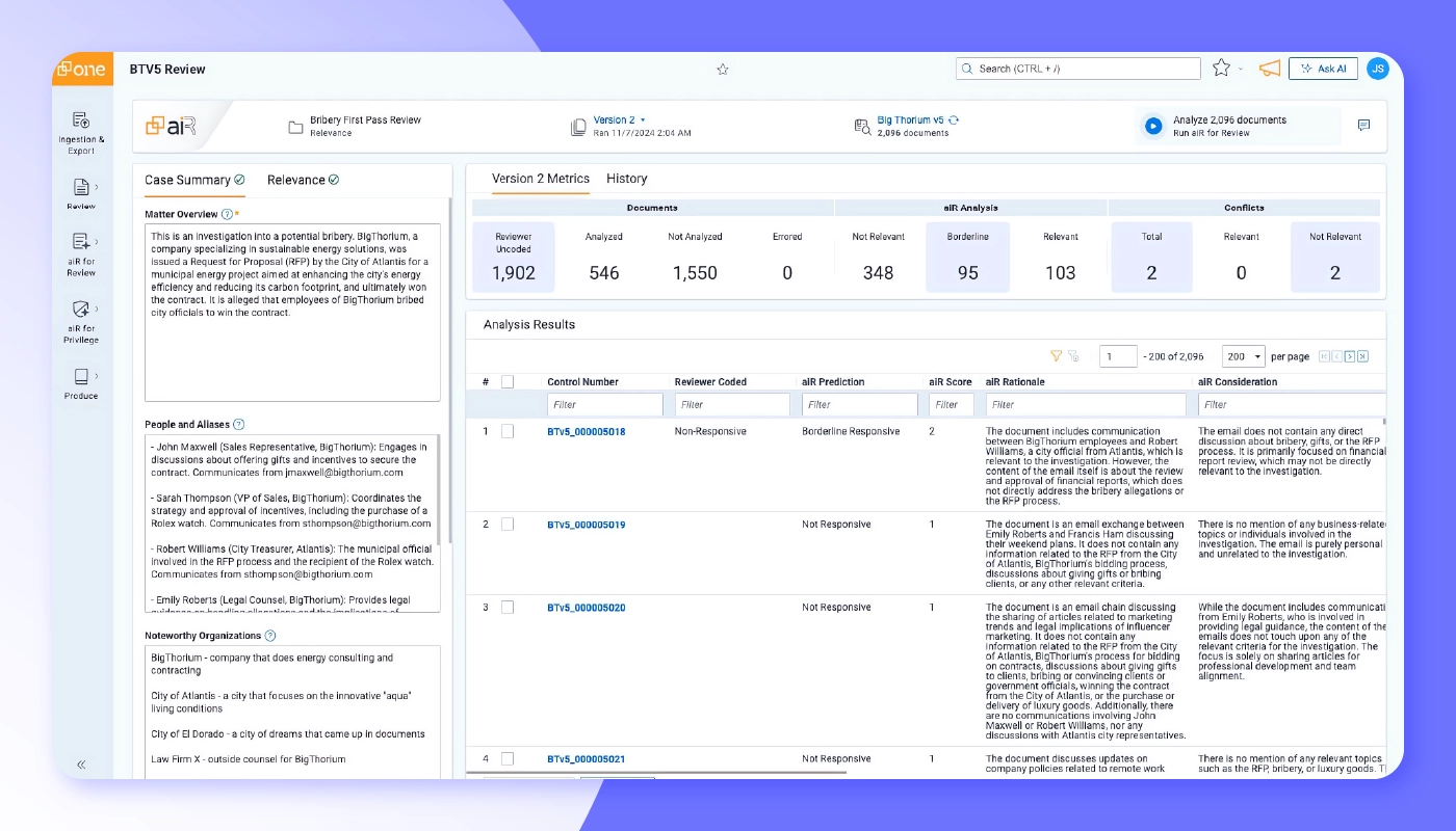 Screenshot of Relativity aiR