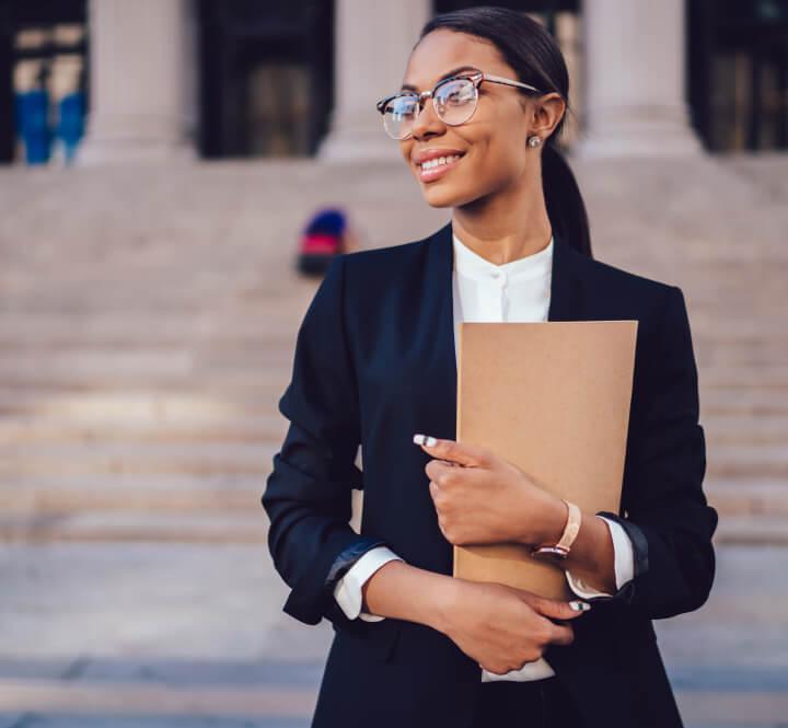 Insurance defense lawyer smiling