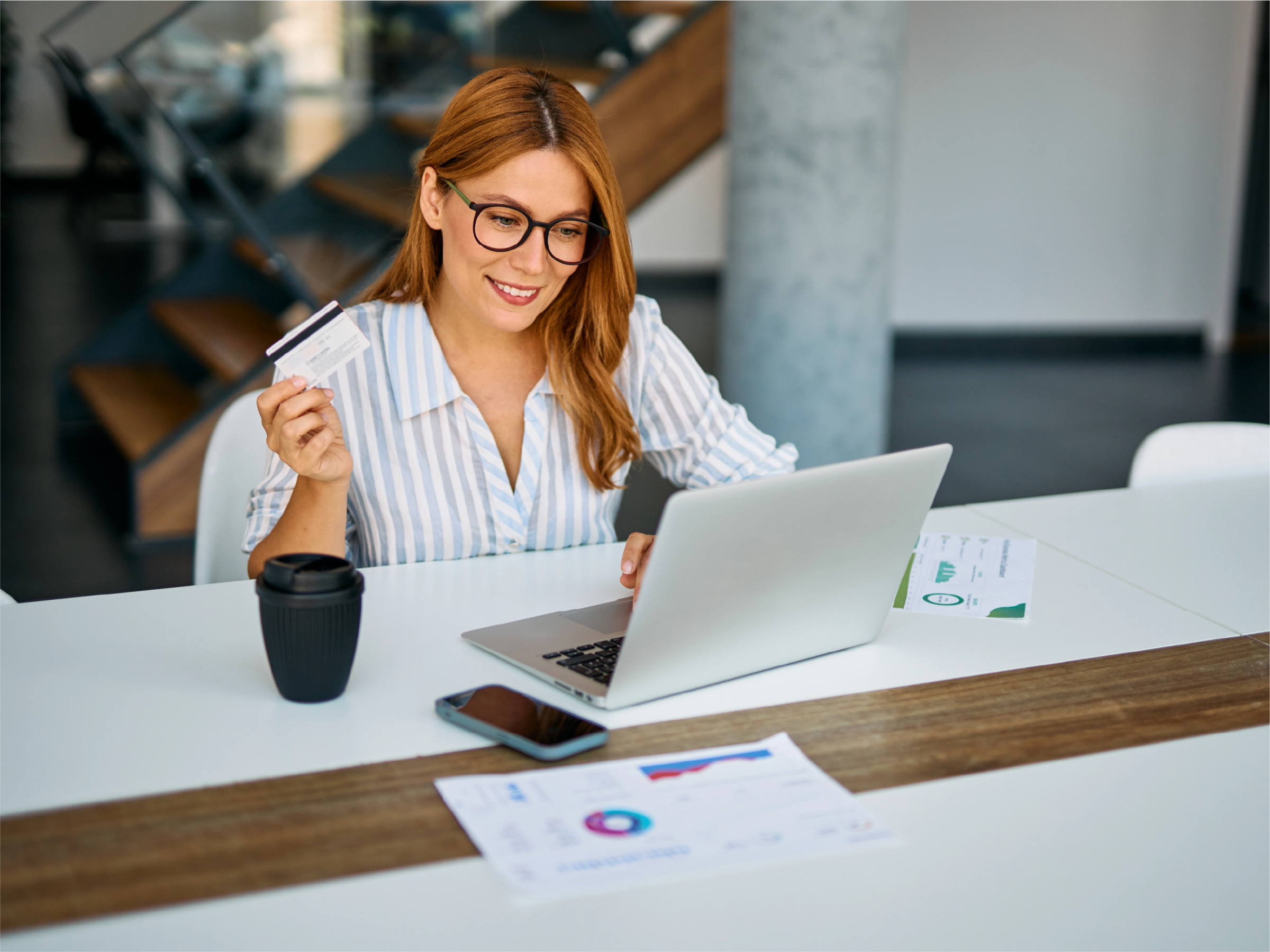 Client using a credit card to pay for her legal invoice. 