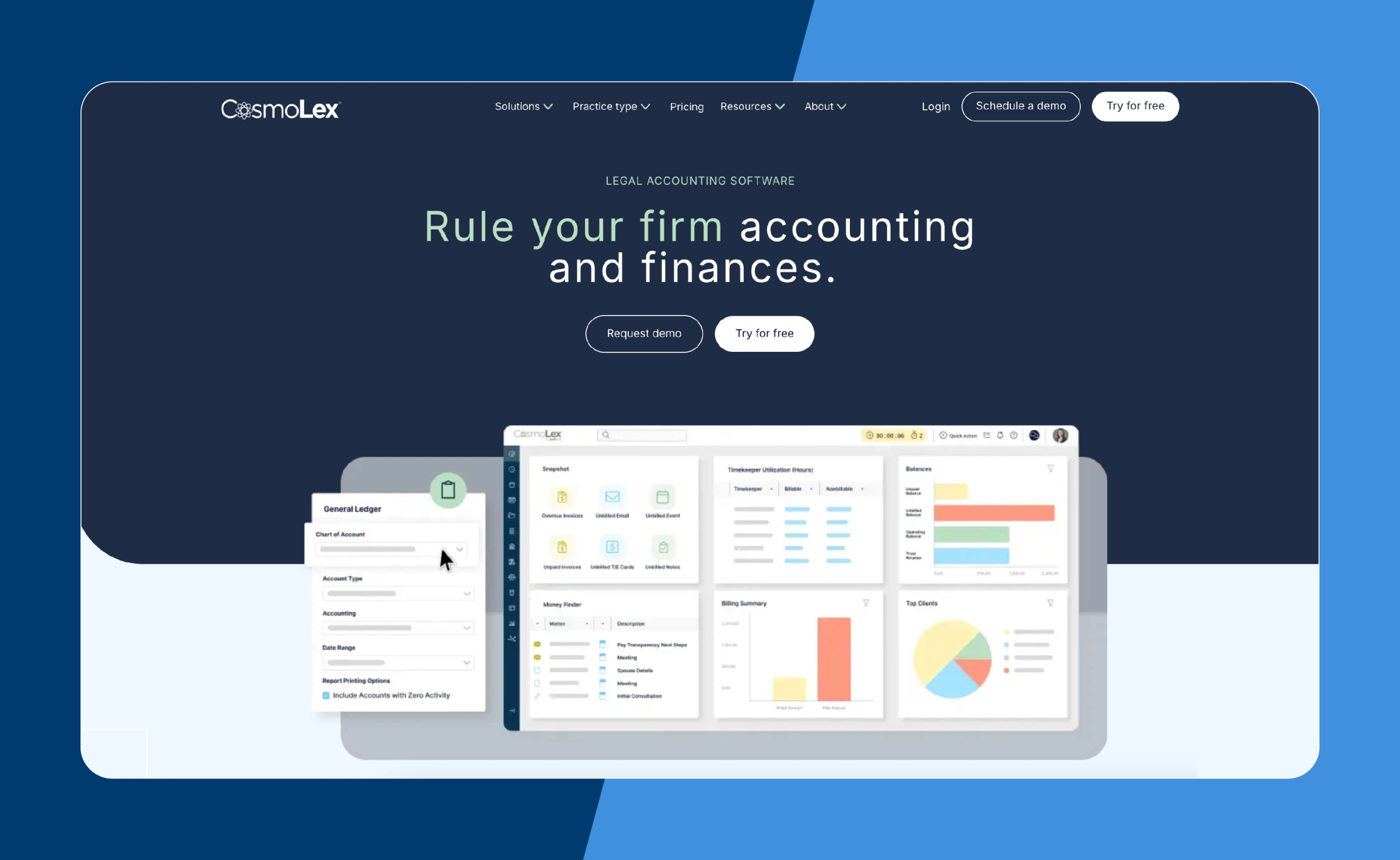 Screenshot of CosmoLex’s accounting product page