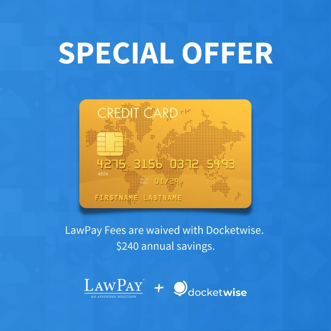 Docketwise web app illustration with forms, tasks and notes modules