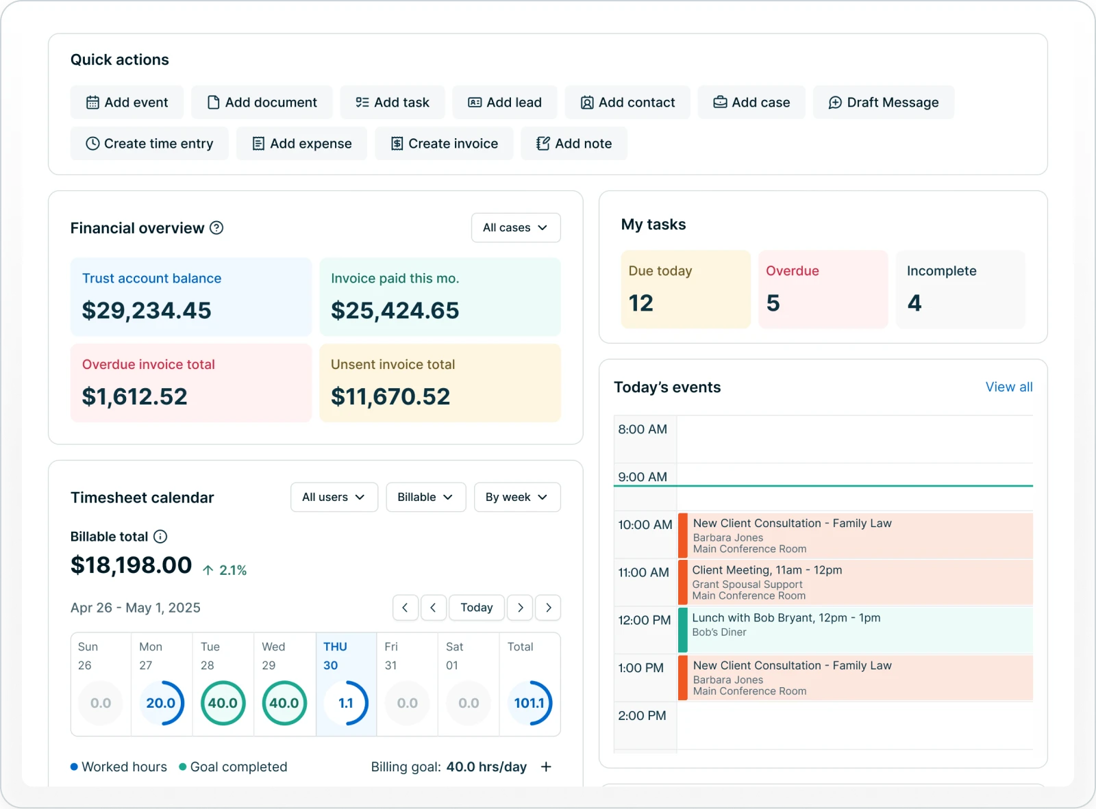 Screenshot of MyCase software