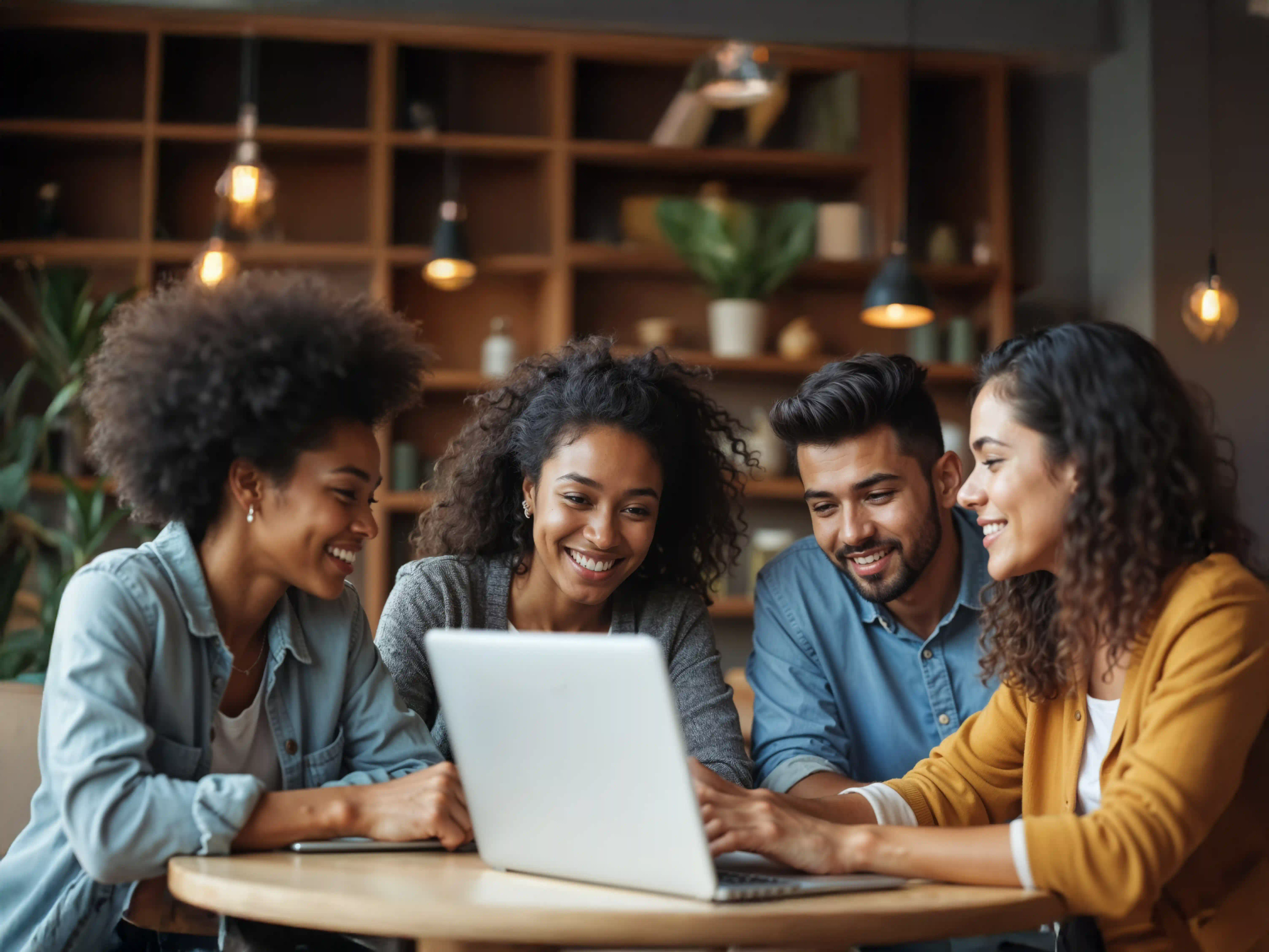Image of young people gathering around a computer