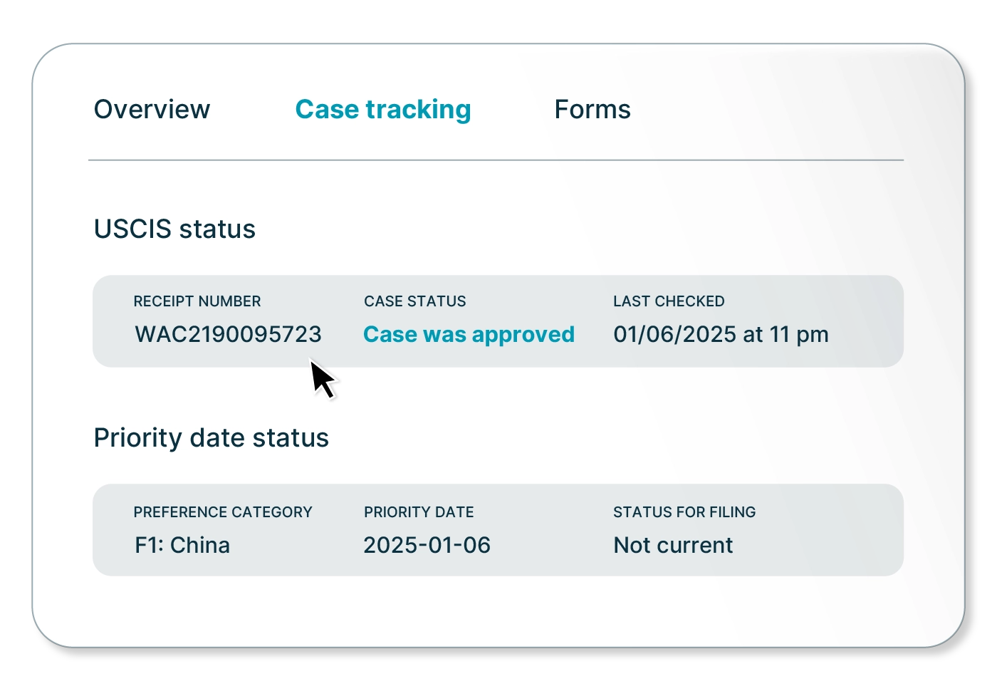 Immigration case tracking dashboard