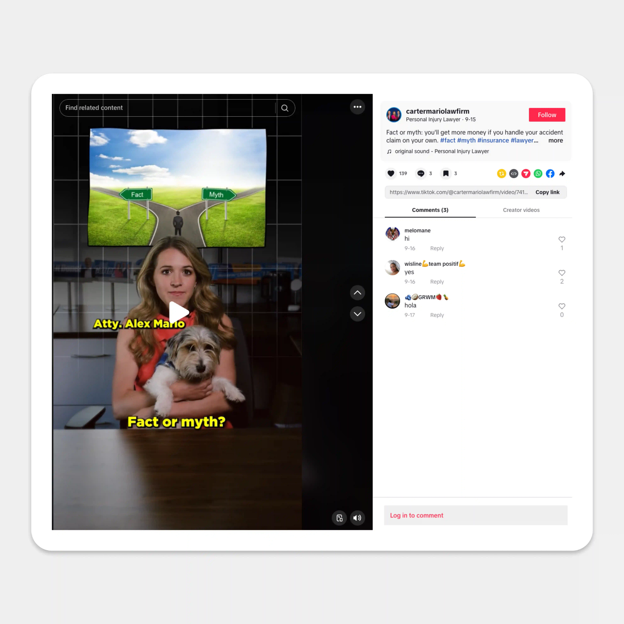 Carter Mario Law Firm TikTok Post Example