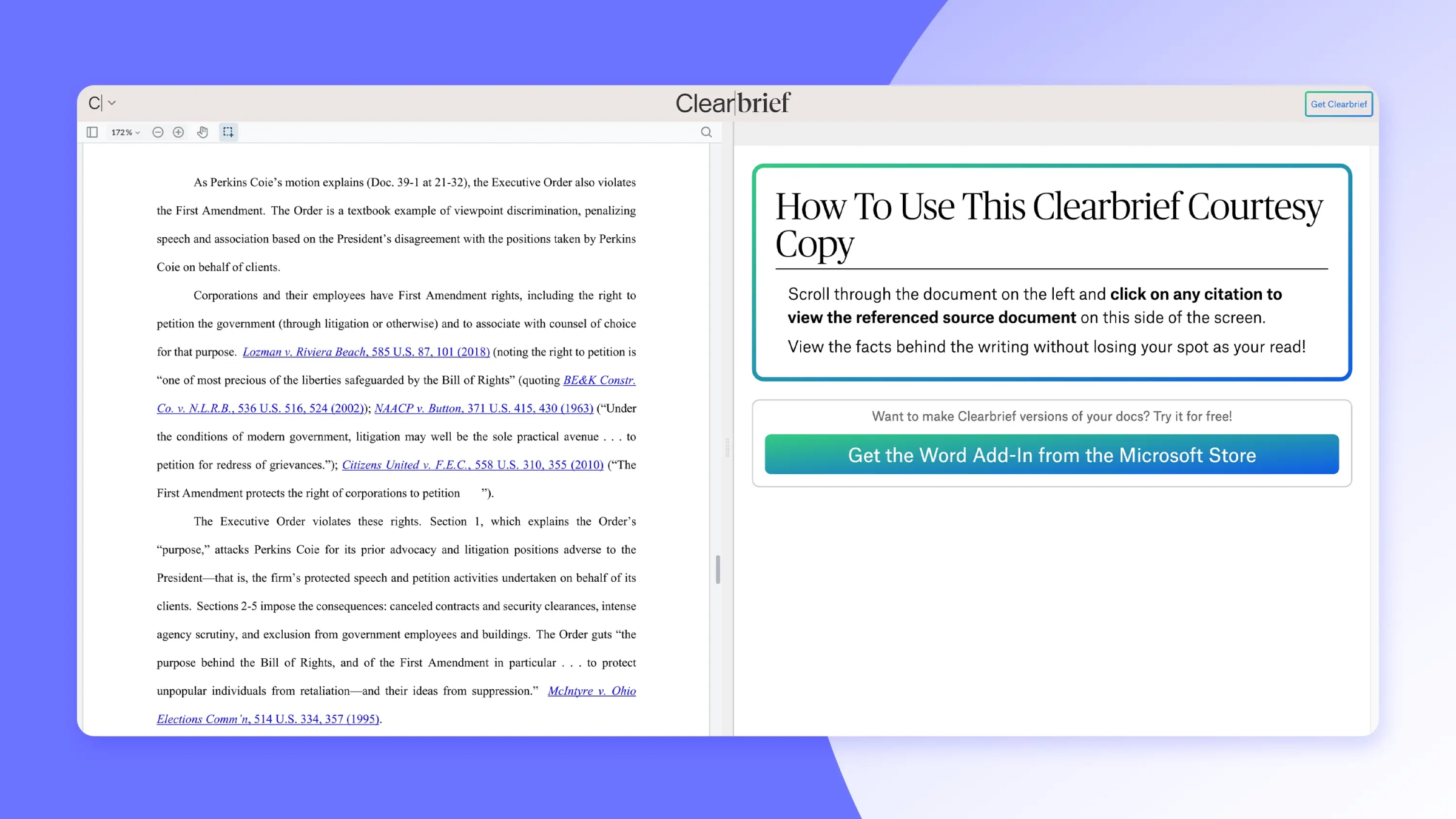 Screenshot of Clearbrief’s platform example