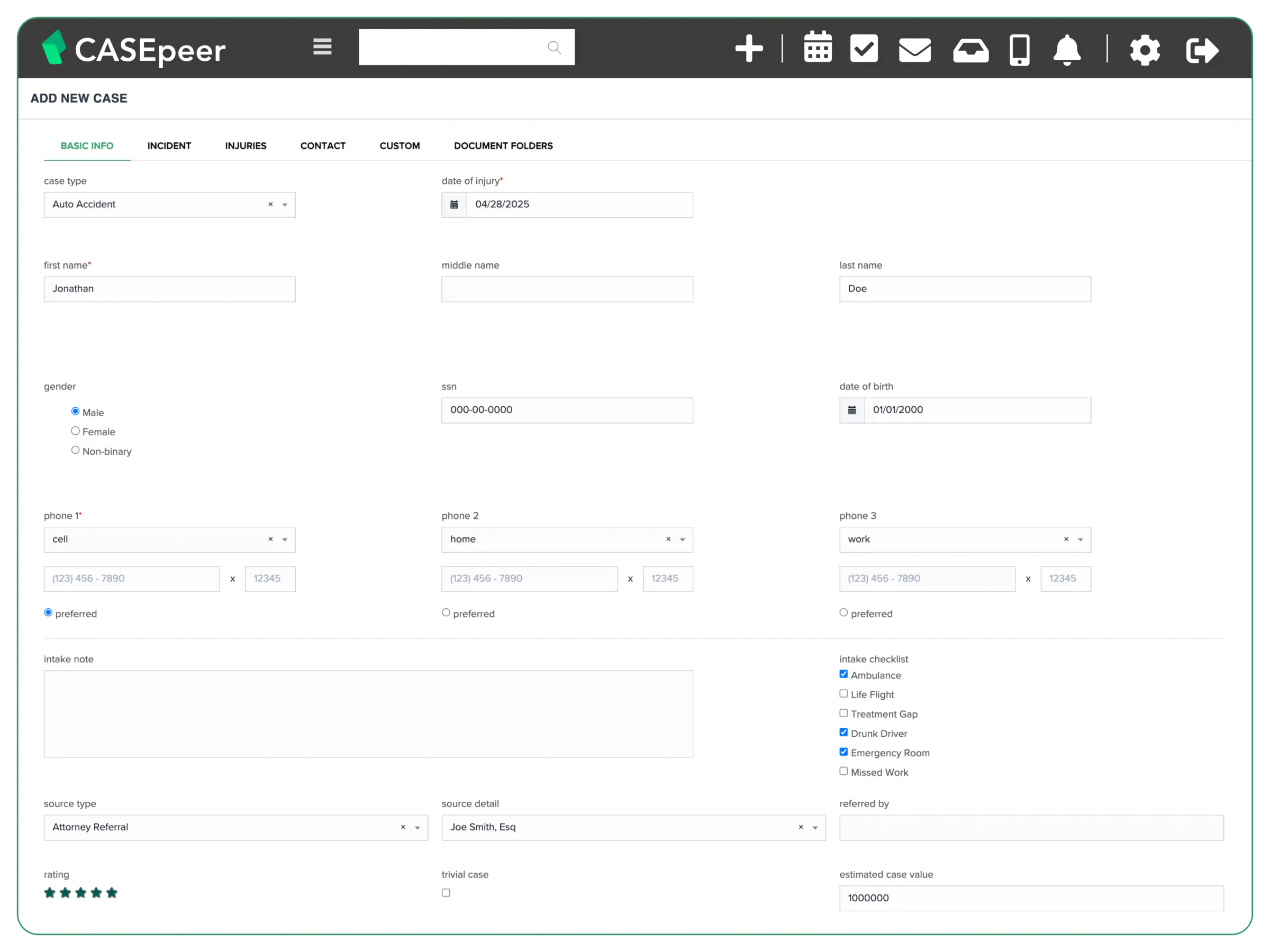 Product UI: Client Intake Screen