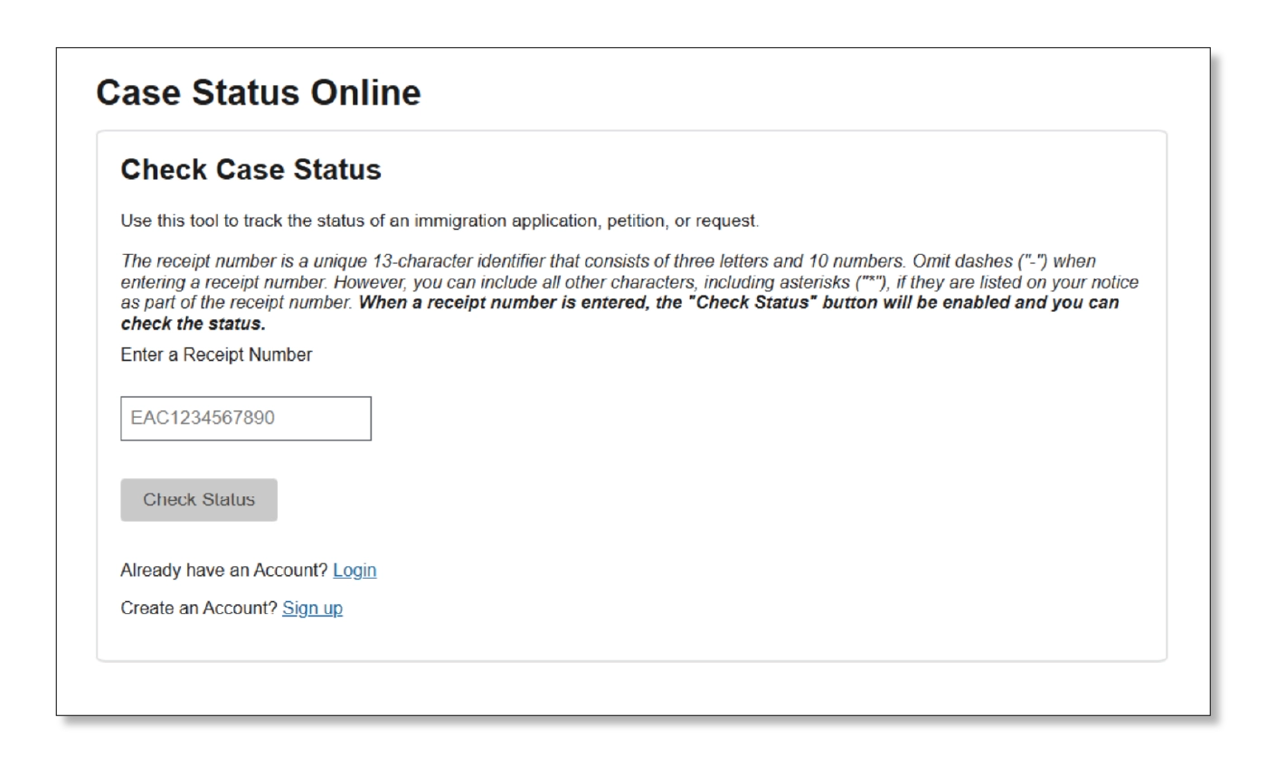 USCIS case status online screenshot