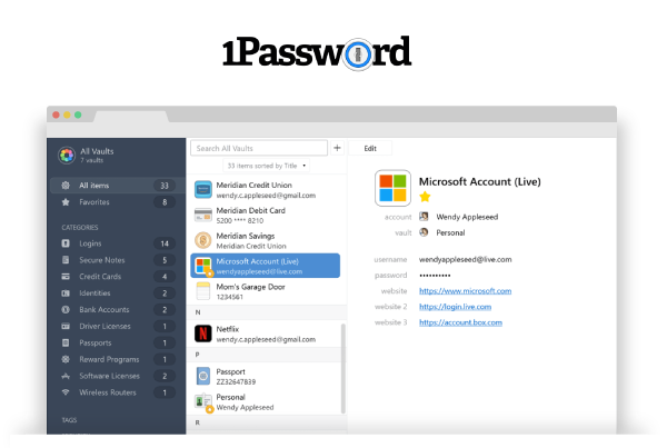 1Password screen
