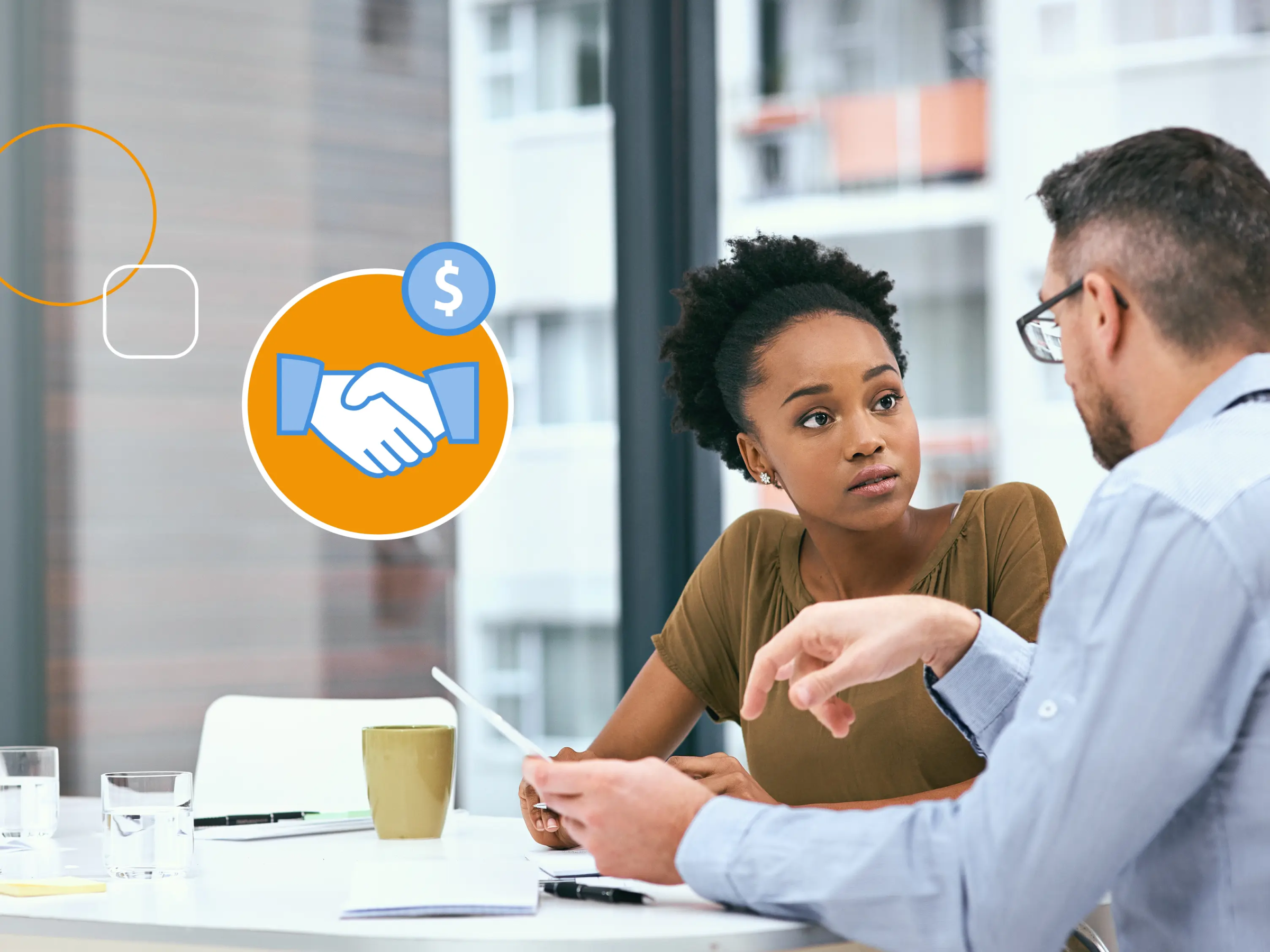 An accounting professional talks with a client.