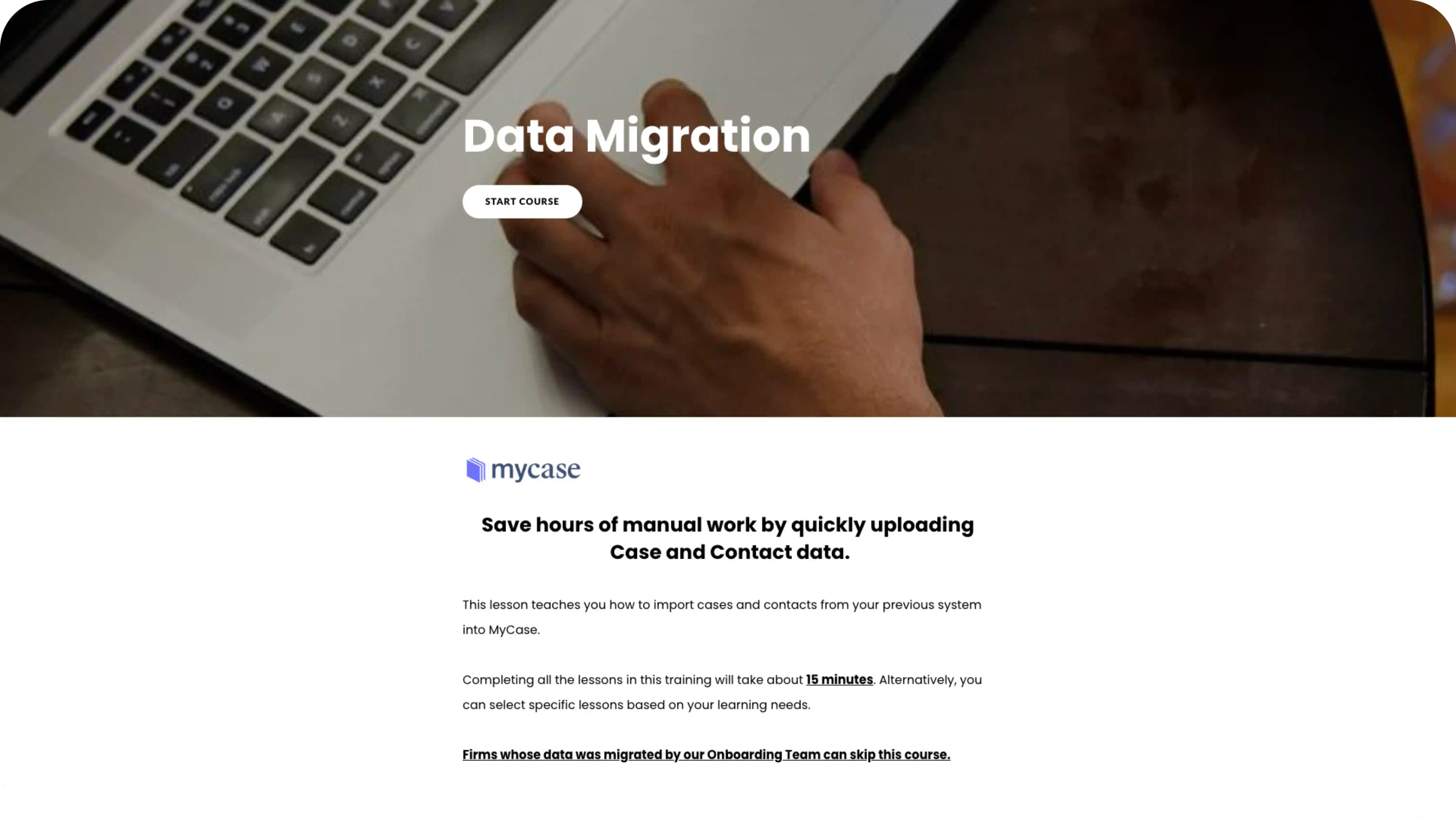 Data Migration Course Landing Page Screenshot