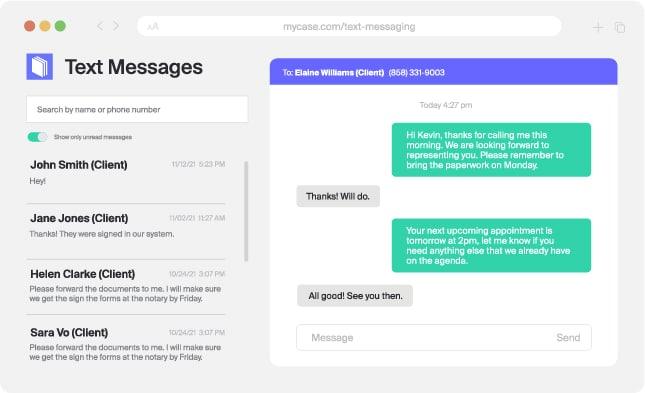 In-app text messaging for lawyers