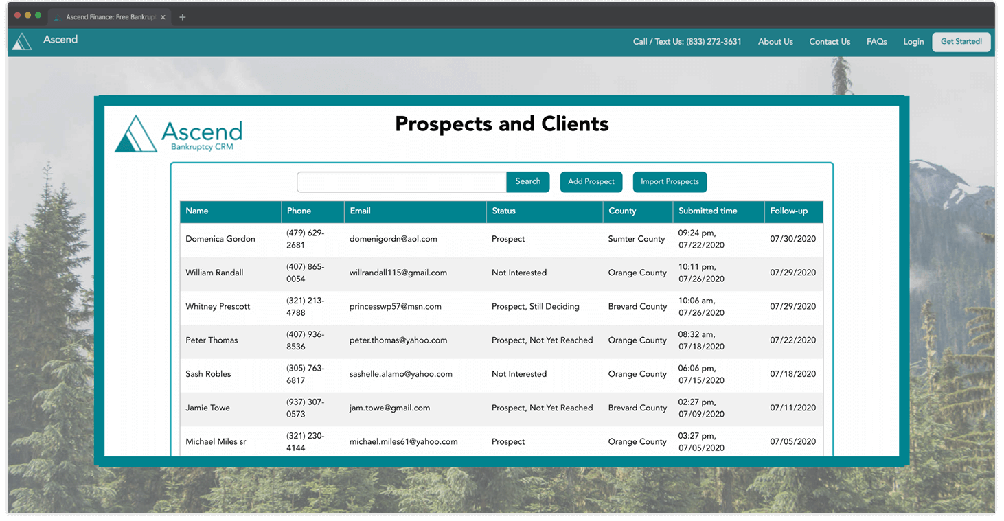 Ascend Bankruptcy CRM Screenshot