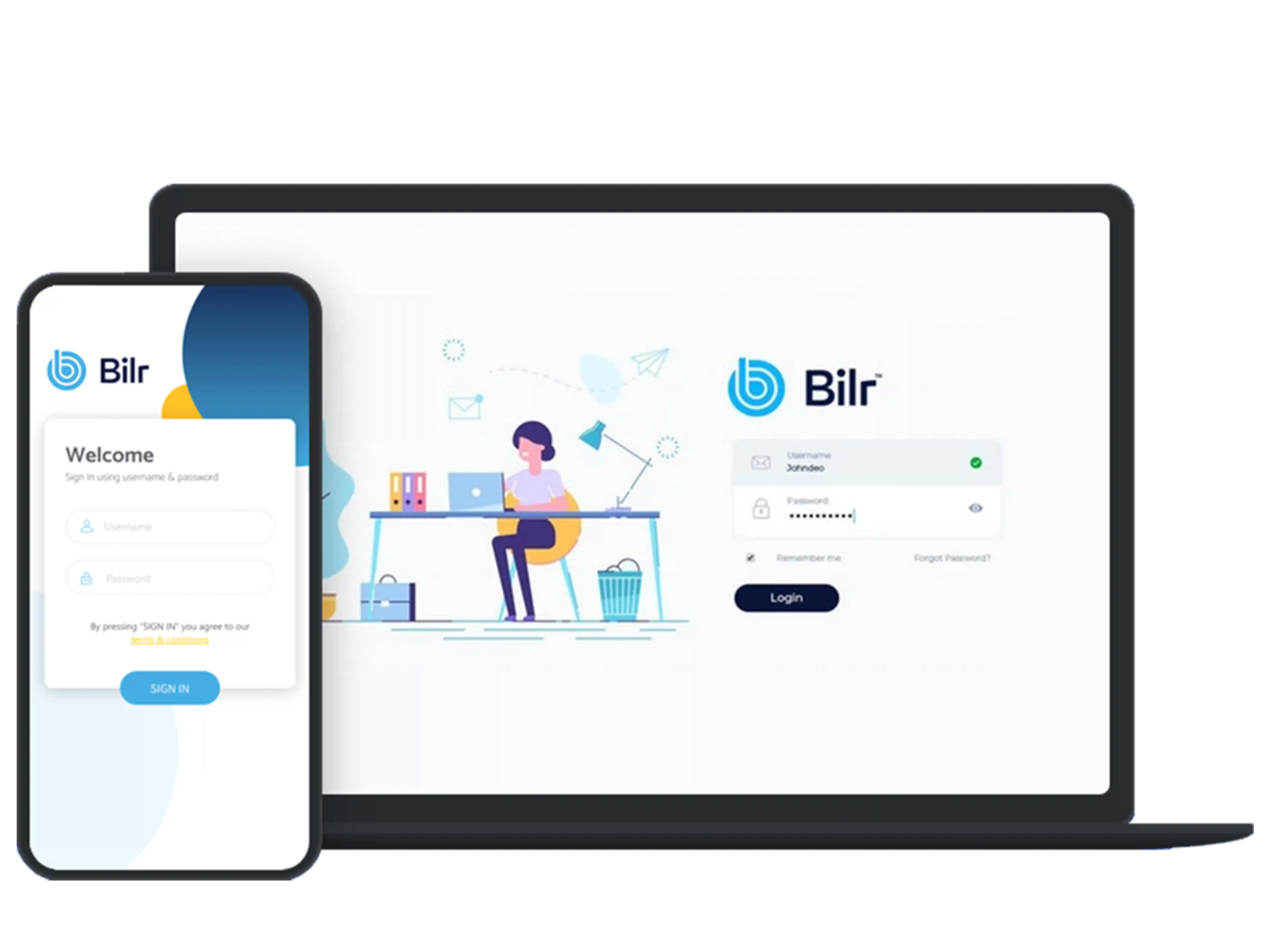 Bilr desktop and mobile login example