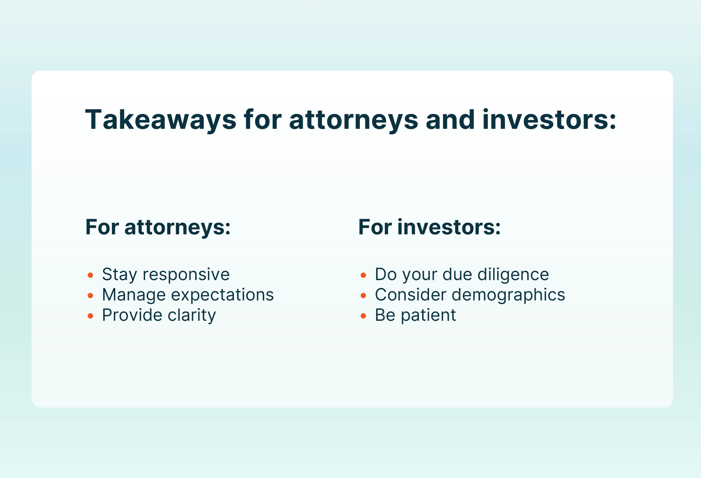 Takeaways for attorneys and investors
