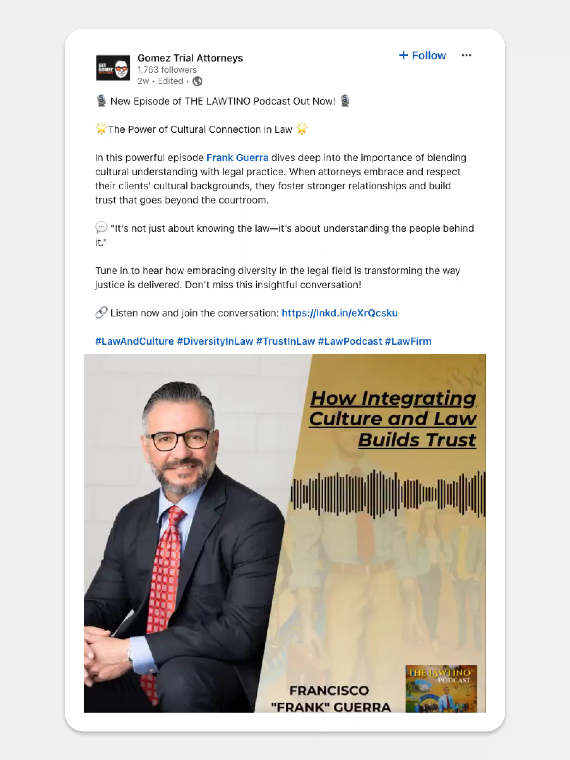 Gomez Trial Attorneys LinkedIn Post Example
