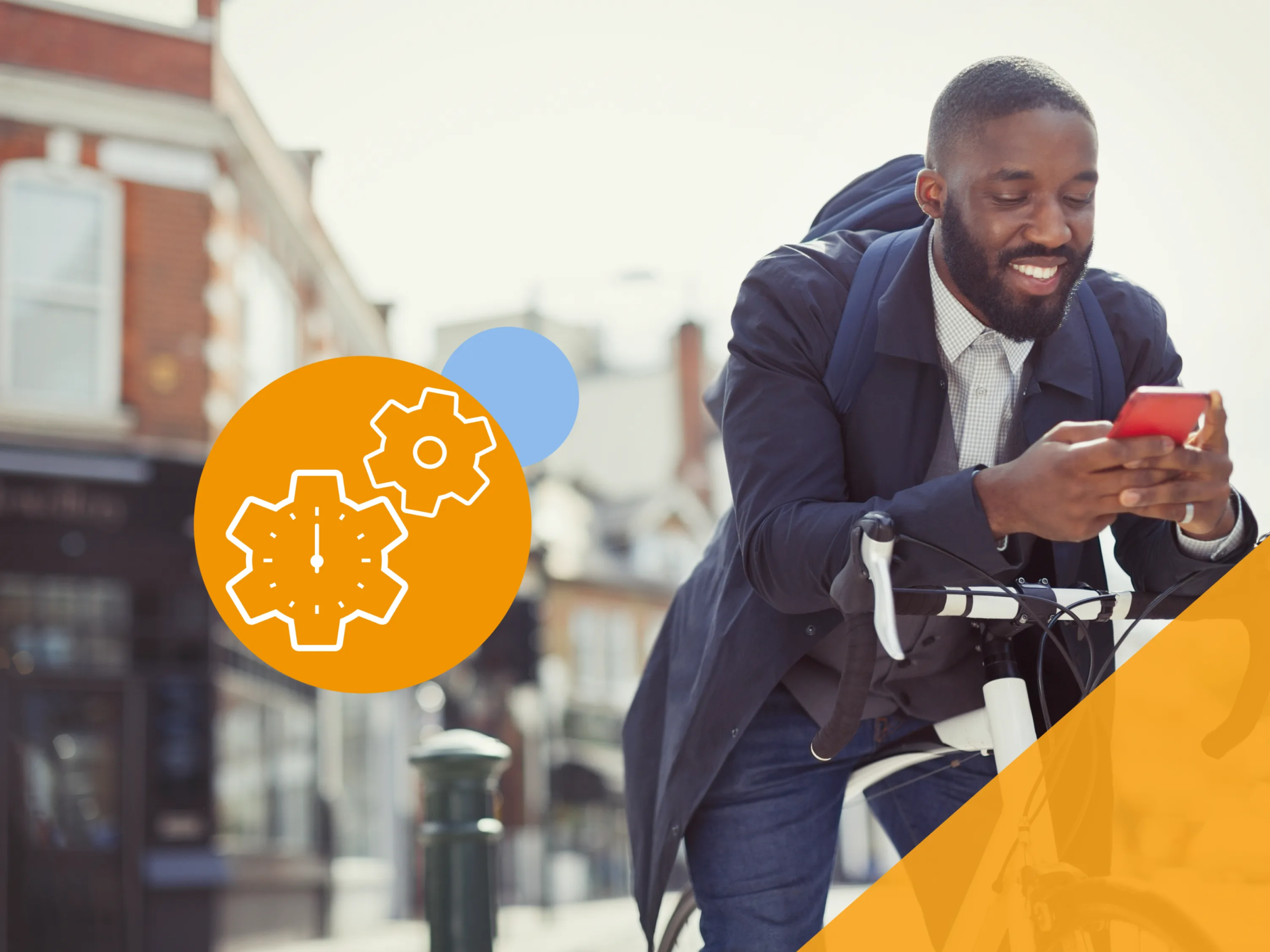 A man uses productivity tools on his phone while on the go