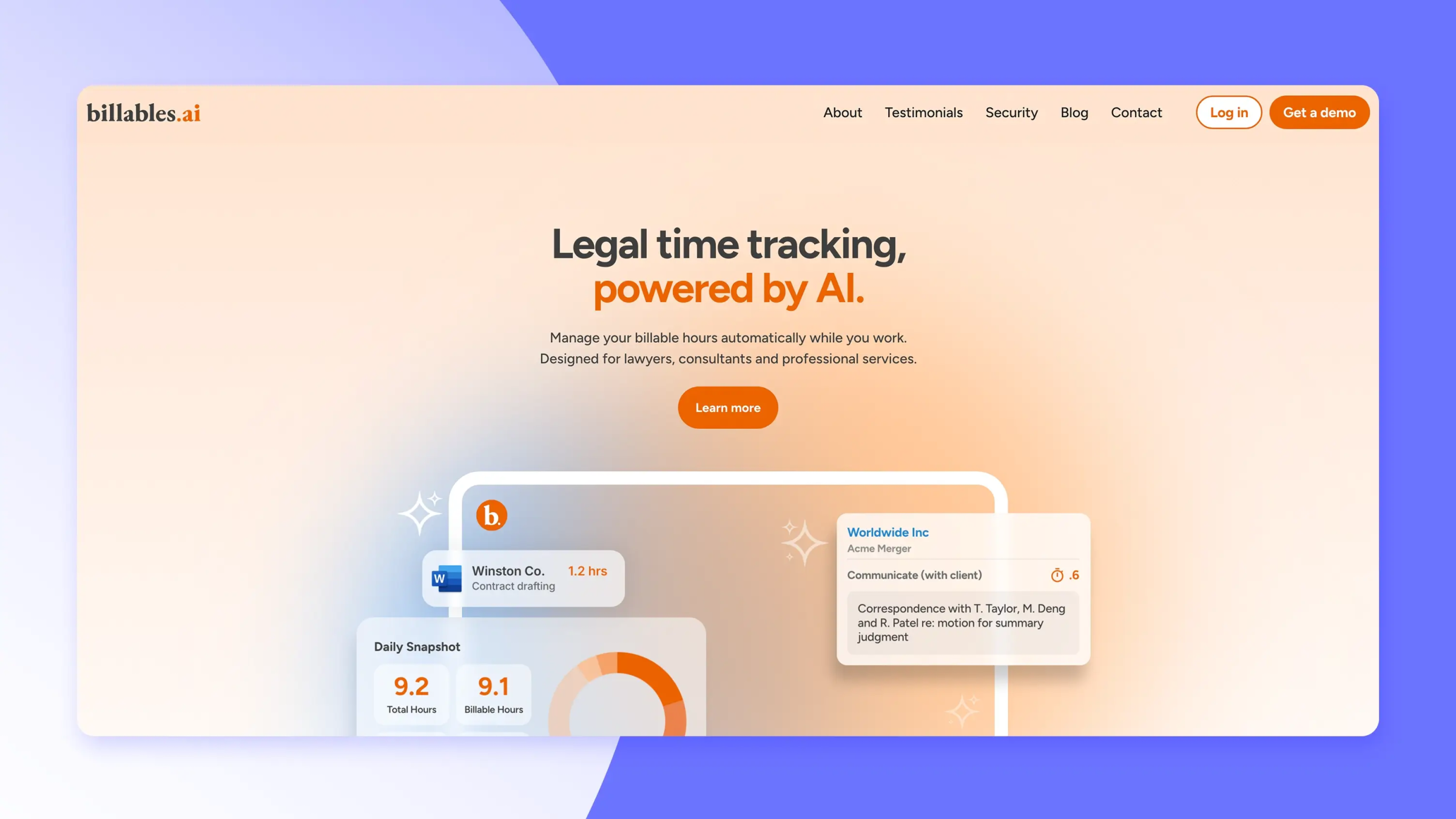 Screenshot of Billables AI time homepage