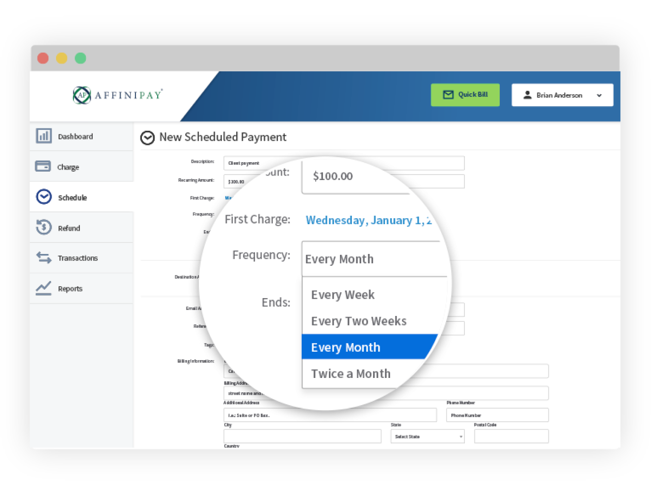 Image demonstrating recurring payment frequencies