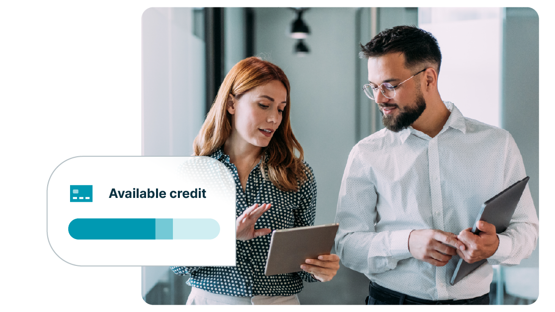 Two colleagues look at their available credit