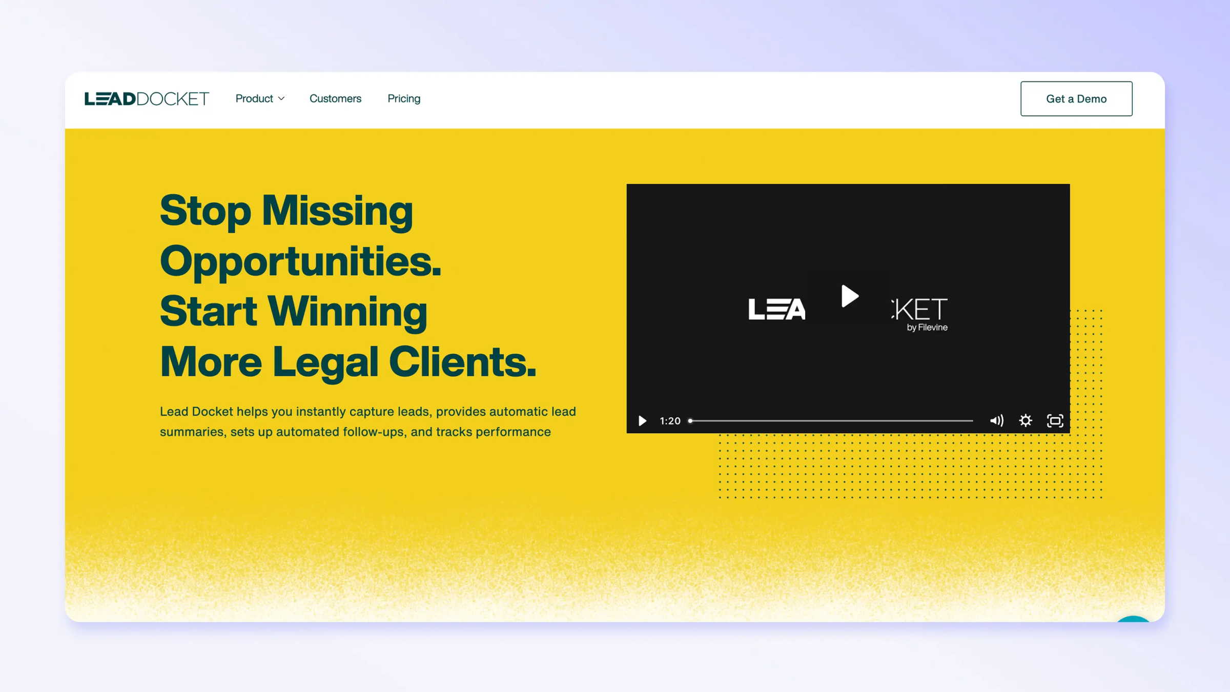 Screenshot of the Leaddocket website homepage