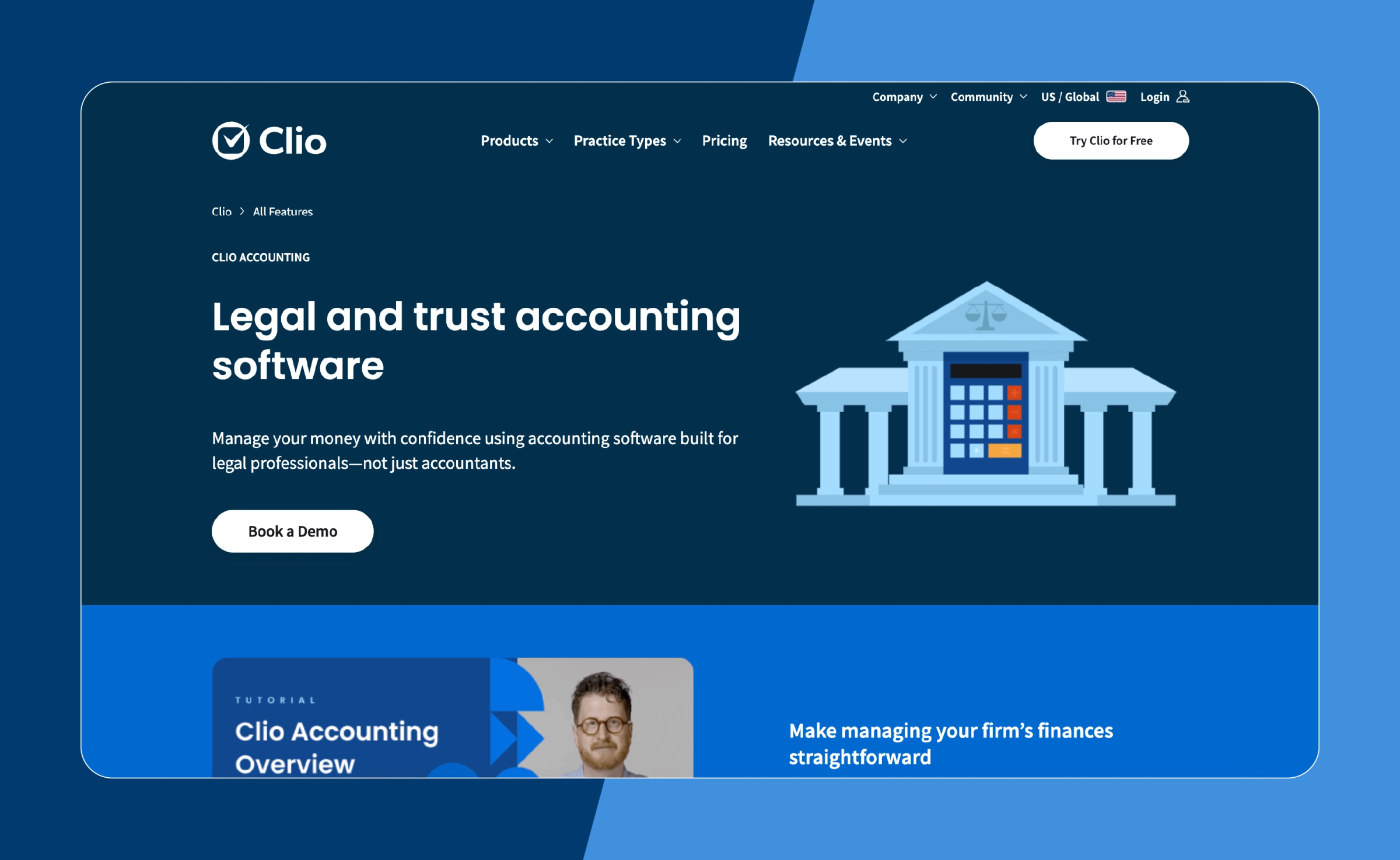Screenshot of Clio’s accounting product page