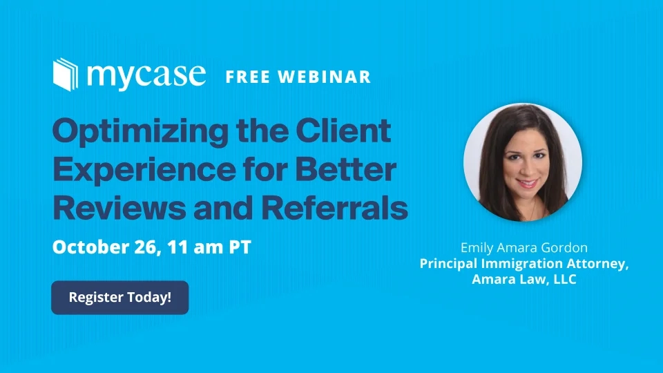 Cover photo of the "Optimizing the Client Experience for Better Reviews and Referrals" webinar