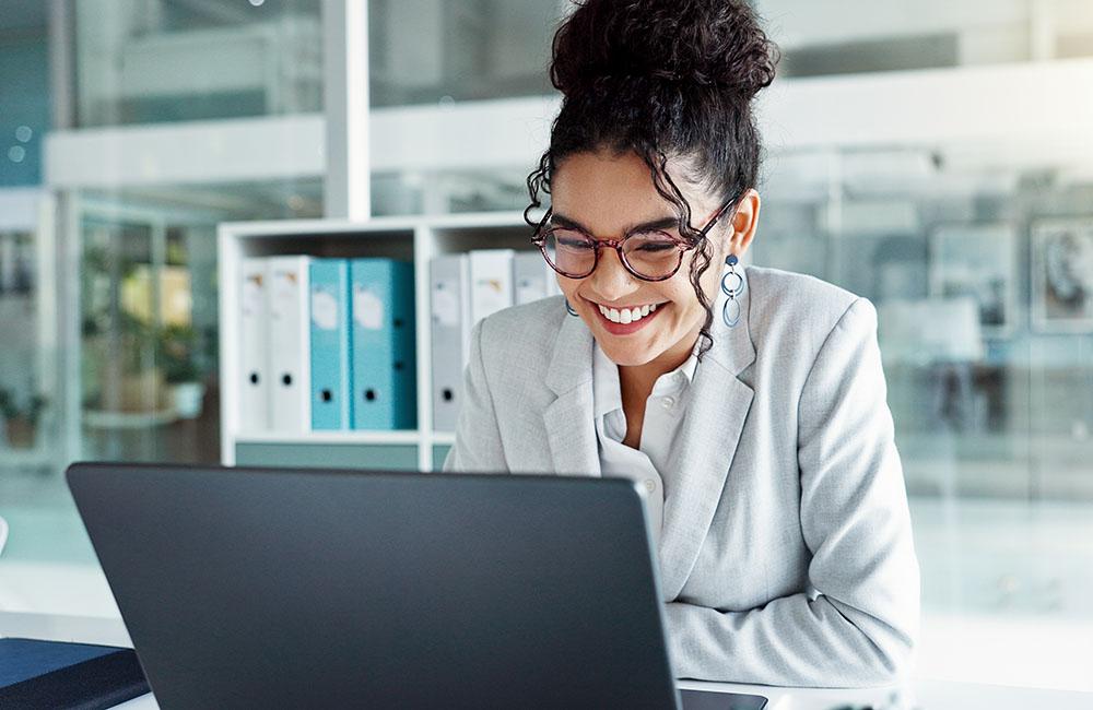 Lawyer using their computer to complete a task