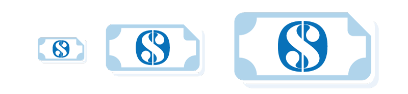 Three bills, growing in size left to right